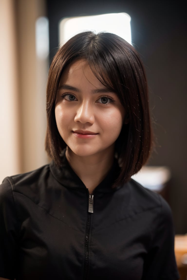 portrait of woman ,(25 years old),smile,(eye contact:1.3),(intense stare:1.3),on a (plain black background:1.2),(headshot:1.2),(face focus:1.1),(facing the camera:1.2),head in the centre,slight smile but sad,(facing straightforward:1.2),(forward facing:1.1),face focus,f1.4,40mm,photorealistic,raw,8k,skin pores,dried-up,textured skin,intricate details,dramatic light,award winning,Strong emotional expression,depth of field,blurry,Bokeh,by Nori Inoguchi