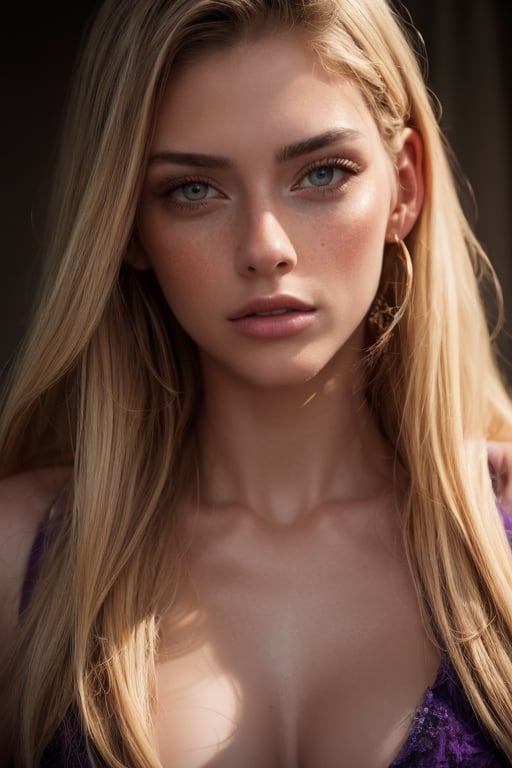 Portrait (a blonde girl with pale skin and purple eyes looking at the viewer), realist, best detailed, details, realist skin, skin detailed, natural skin texture, 4k textures, soft cinematic light, RAW photo, photorealism, photorealistic, intricate, elegant, highly detailed, sharp focus, ((((cinematic look)))), soothing tones, insane details, intricate details, hyper detailed,1girl, photogenic_LDG