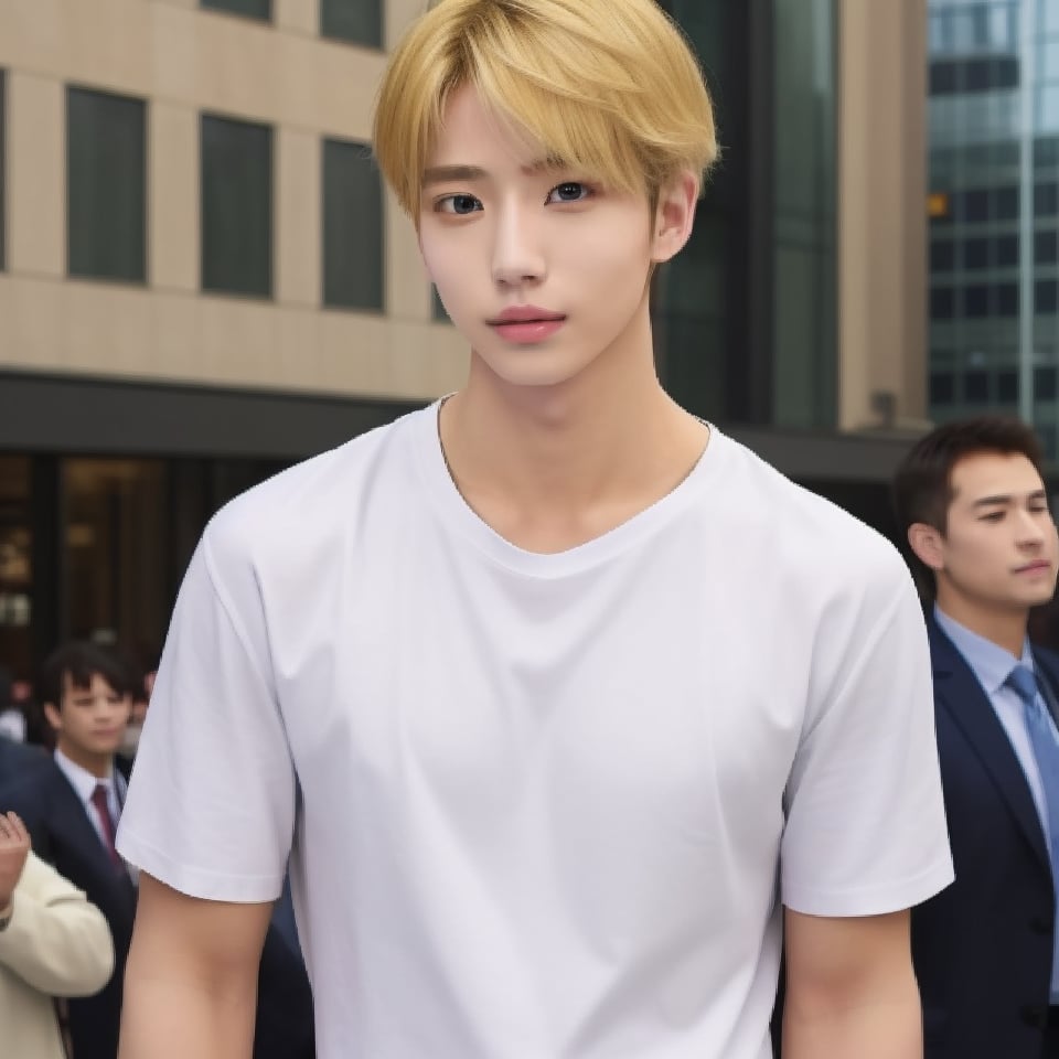 solo, ikemen, 1boy, modern, fashion, masterpiece, blonde, nice photo, realistic, upper body, perfect anatomy, 🏙, shirt, 