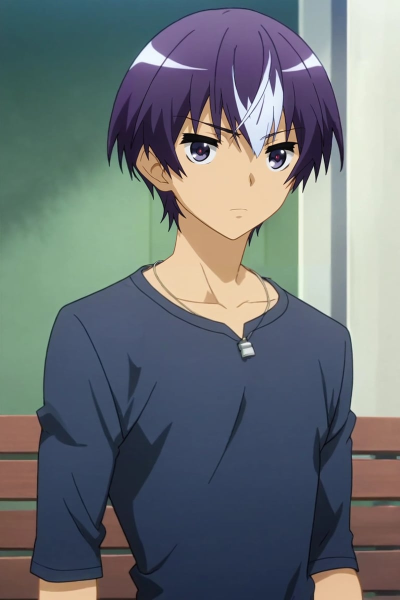 score_9, score_8_up, score_7_up, , rating_safe, , anime screencap, , official style, , , 1boy, solo, male focus, <lora:moroha_haimura_pony:0.92>, moroha_haimura, purple hair, purple eyes, short hair, multicolored hair, two-tone hair, white hair, , ,, <lora:sdxl_lightning_8step_lora:1>