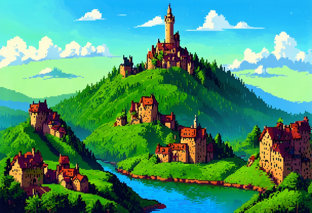 Landscape, land of fantasy, castles, town