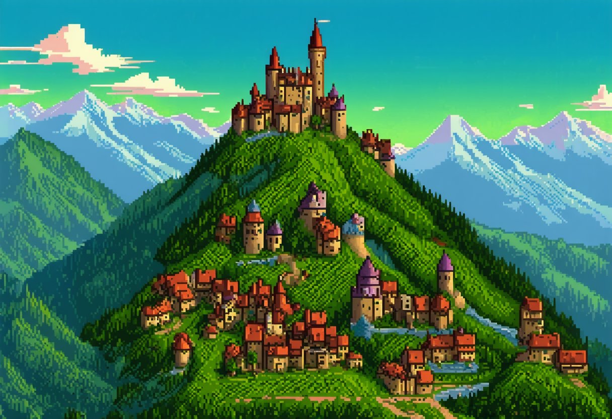 Landscape, land of fantasy, castles, town