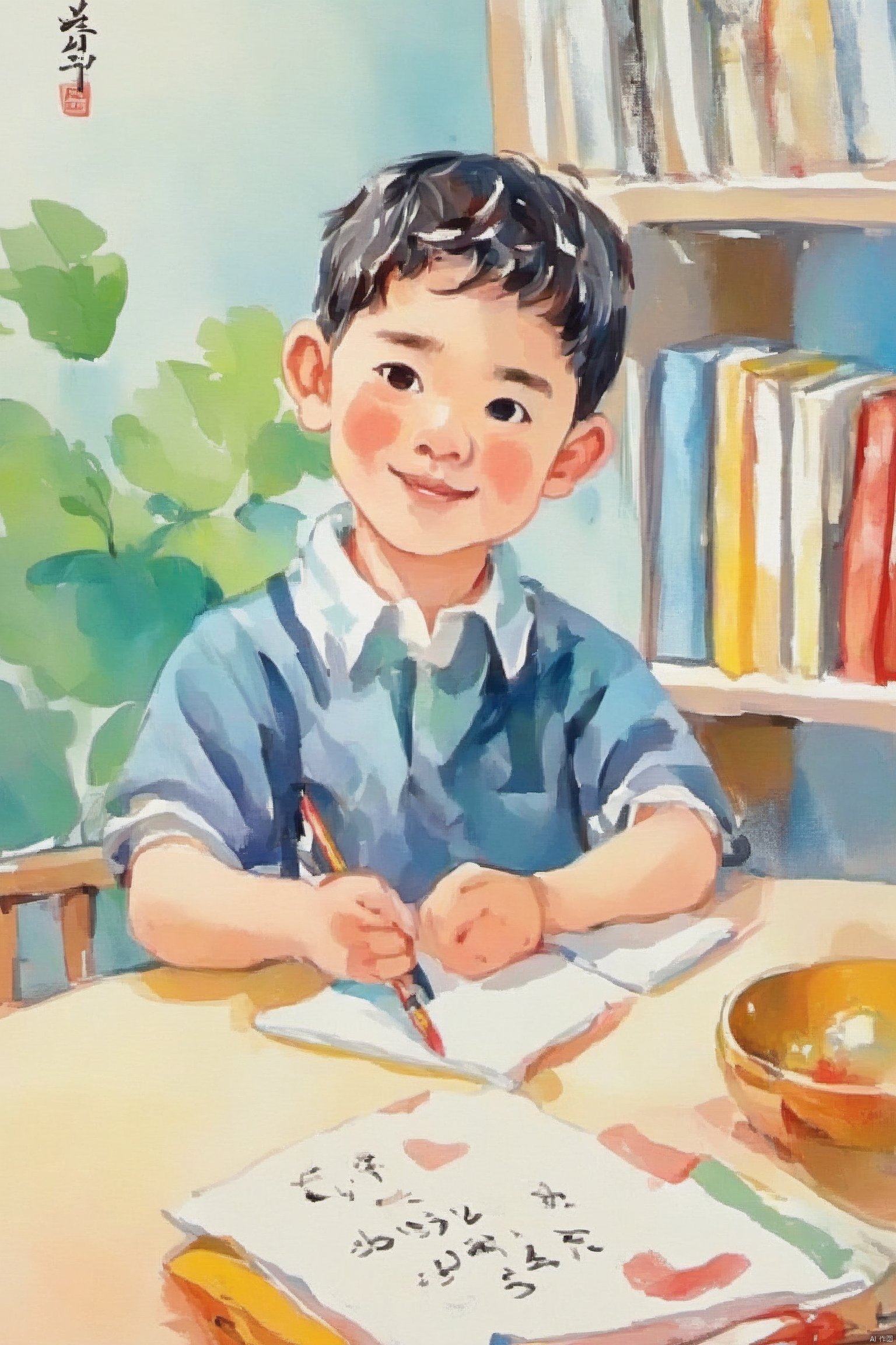 Bestquality,8k,(((masterpiece))),((bestquality)),1boy, Primary school student,zhongshijiaoyuchahua