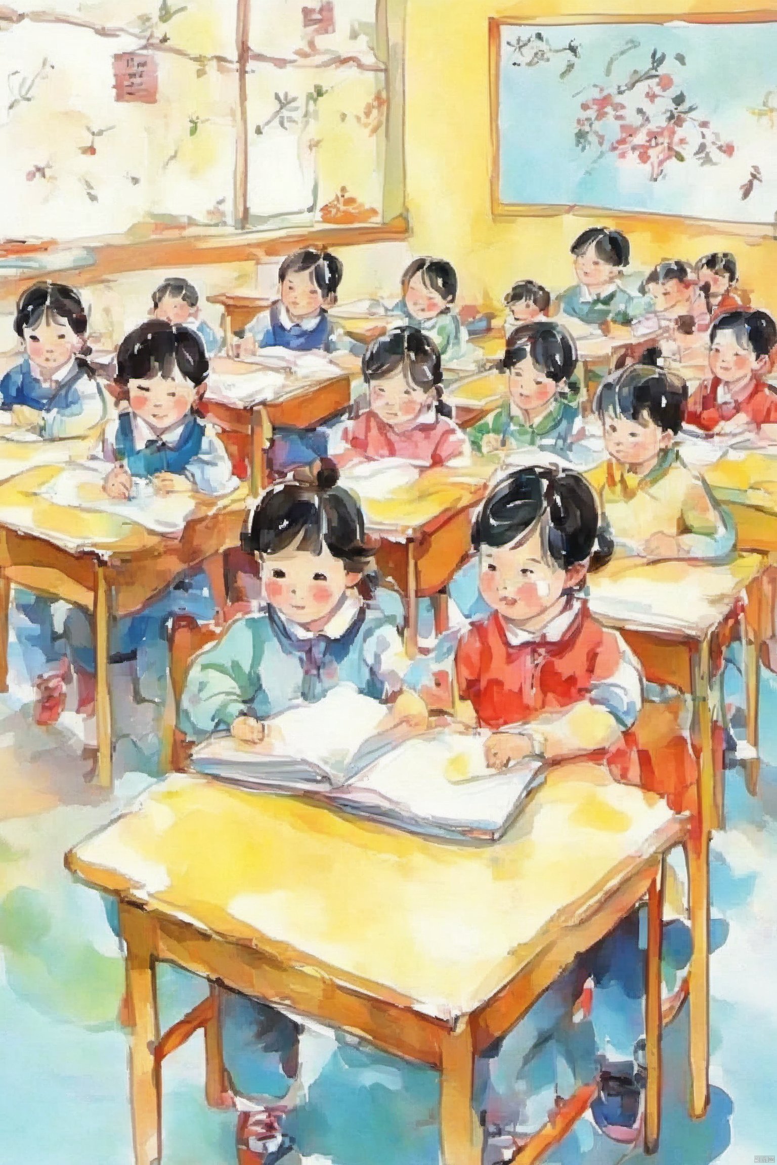 Bestquality,8k,(((masterpiece))),((bestquality)),zhongshijiaoyuchahua,The students in the classroom are working hard