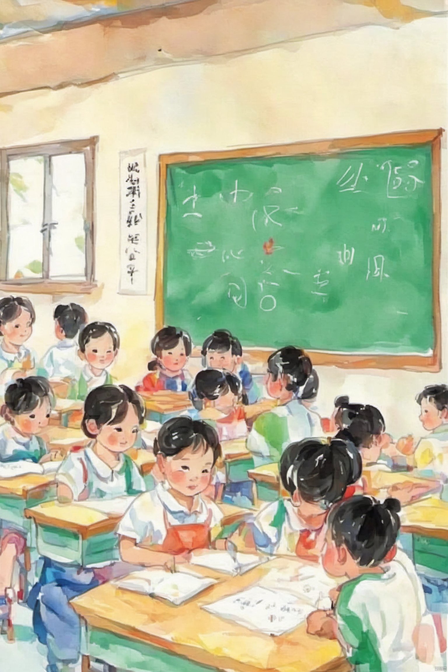 Bestquality,8k,(((masterpiece))),((bestquality)),zhongshijiaoyuchahua,The students in the classroom are working hard