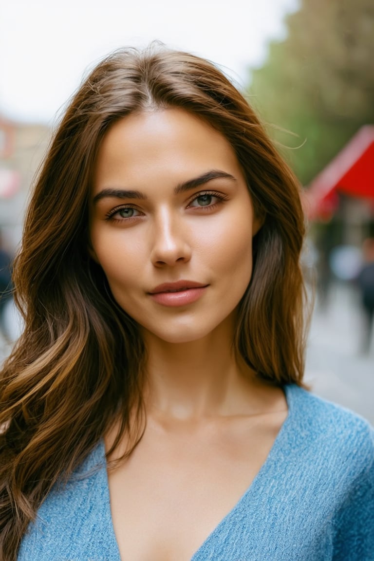 cinematic film still Mid-shot portrait of a beautiful ((woman)) in his 30s with perfect skin, candid street portrait in the style of Martin Schoeller award winning, Sony a7R . 35mm photograph, film, bokeh, professional, 4k, highly detailed
