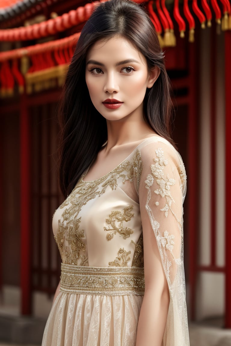 realistic, (upper body), stylish, fasion dress, 2 string dress, (best quality), (masterpiece), simple background, soft shadow, photography, (asian beauty)