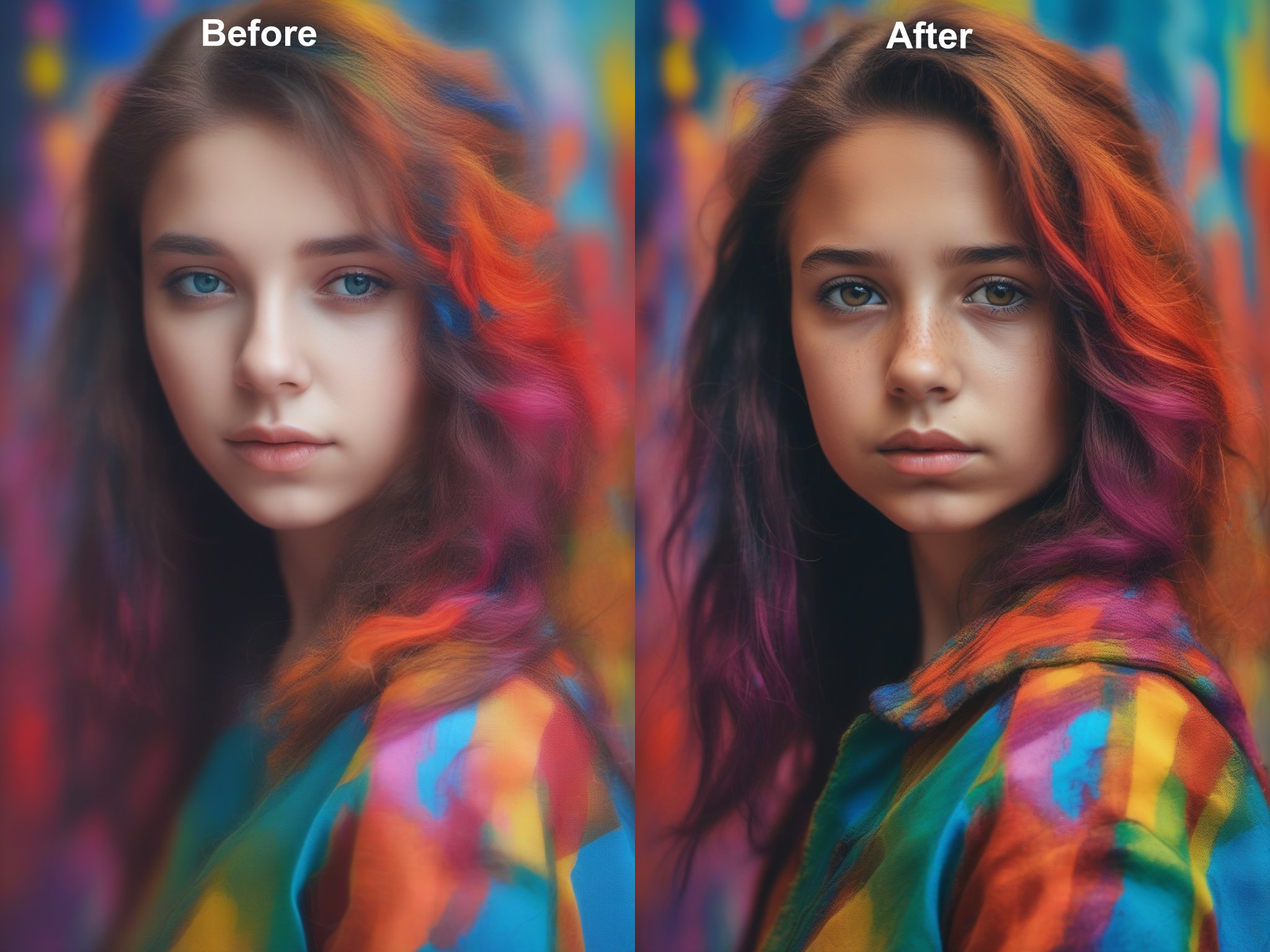 colorful, portrait, 1girl