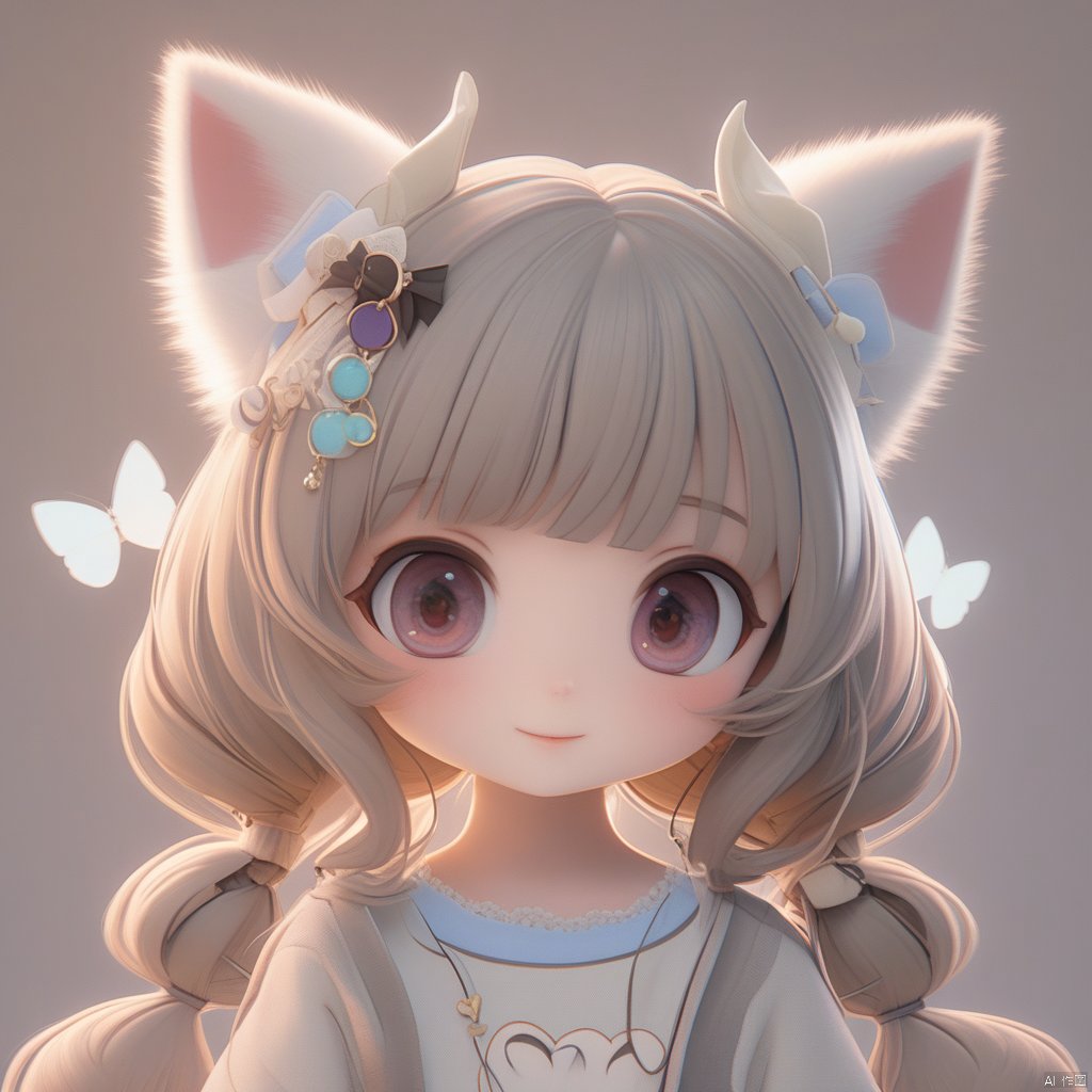 3D style,chibi,一个可爱的萝莉,兽耳娘,特写