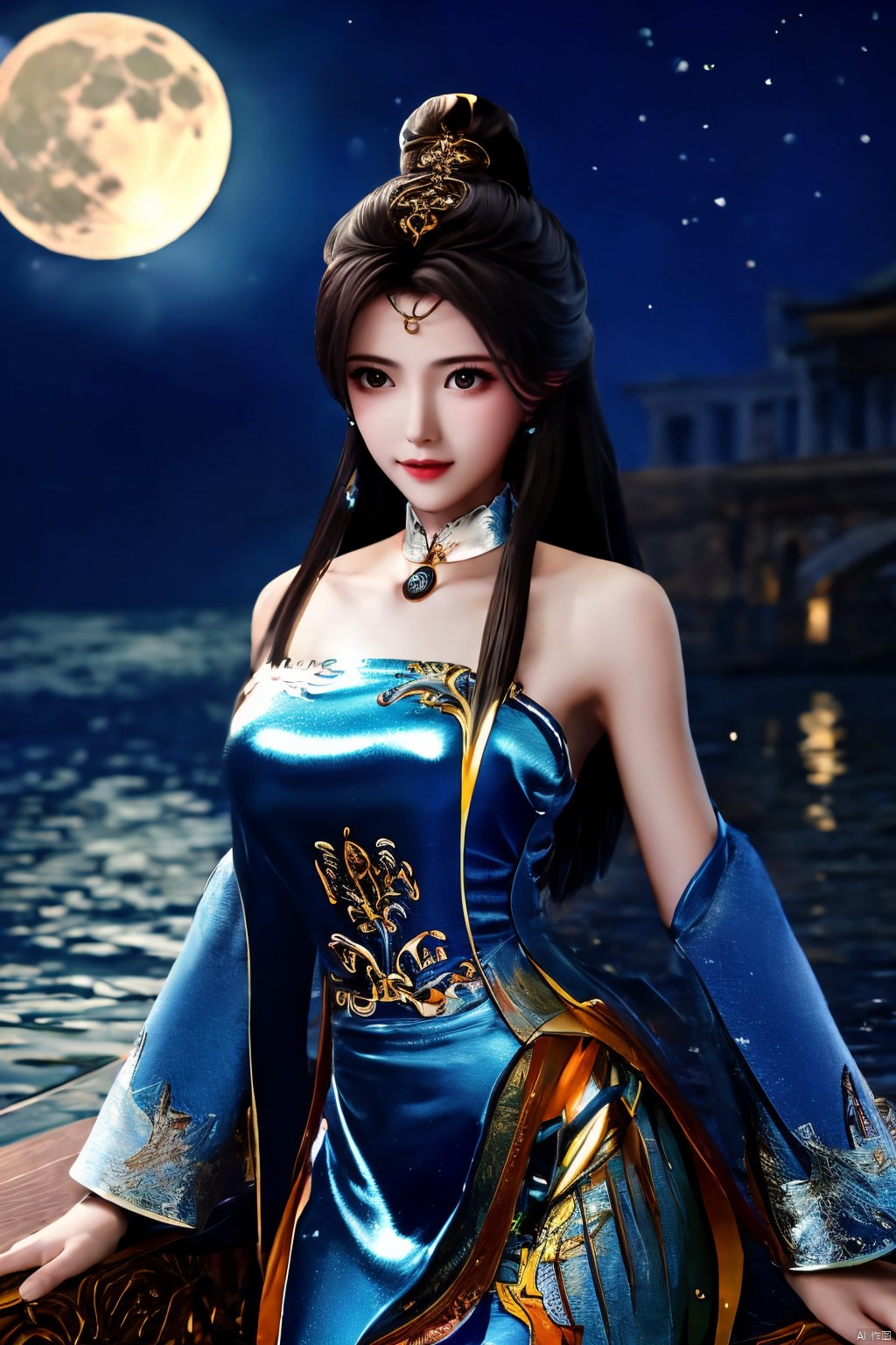 (masterpiece:1.3),  Best quality:1.4), (1girls),big breasts,1 girl,Xzhihua,full moon,Xbibo