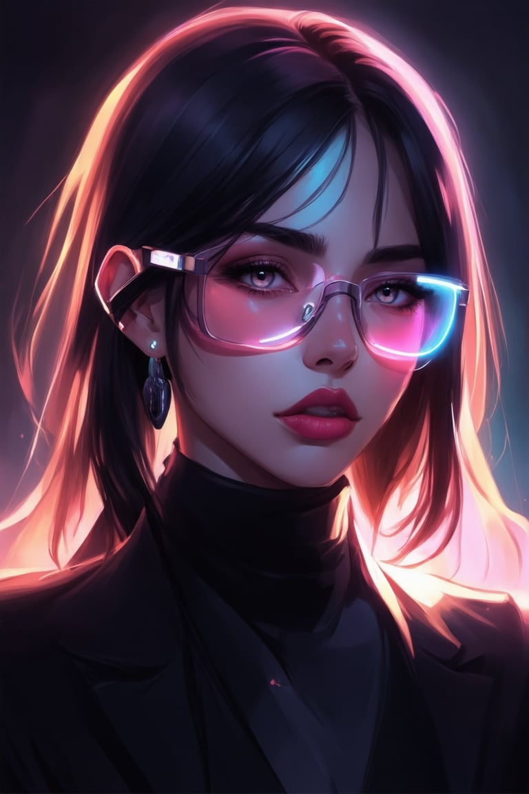 Similar graph, a cyberpunk girl, Wear clear neon glasses, cyberpunk., golden ratio details, 32k uhd, fantasy, cyberpunk, intricate, decadent, highly detailed, digital painting, ever after high, octane render, artstation, concept art, smooth, sharp focus, illustration, art by artgerm, loish, wlop. (heartwarming, uplifting, charming), (UHD, masterpiece, detailed eyes, detailed face, highest quality), (light leaks, subsurface scattering, rim light, beautiful lighting and shading, deep background, vibrant complementary colors, sharp focus)