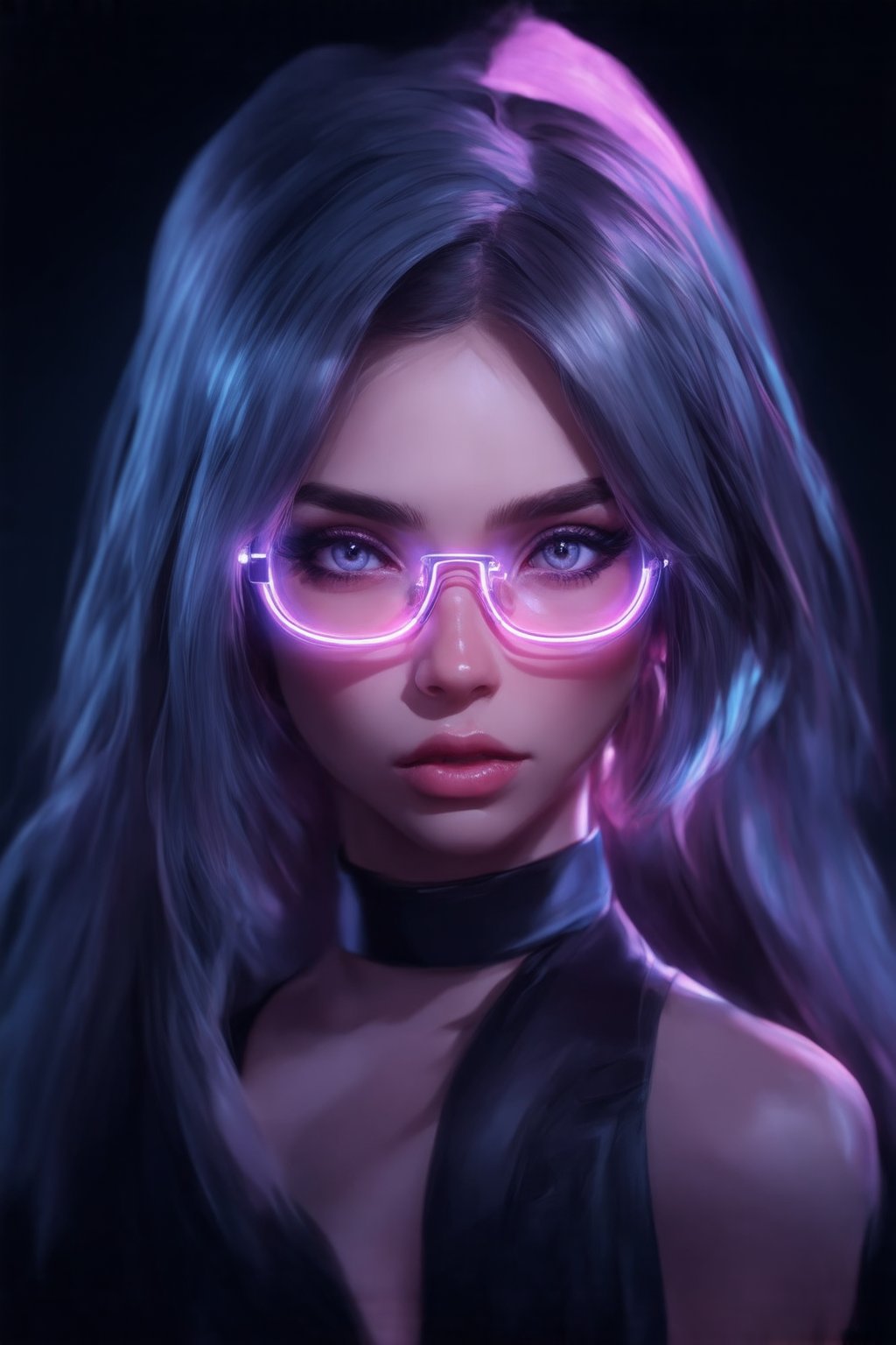 Similar graph, a cyberpunk girl, Wear clear neon glasses, cyberpunk., golden ratio details, 32k uhd, fantasy, cyberpunk, intricate, decadent, highly detailed, digital painting, ever after high, octane render, artstation, concept art, smooth, sharp focus, illustration, art by artgerm, loish, wlop. (heartwarming, uplifting, charming), (UHD, masterpiece, detailed eyes, detailed face, highest quality), (light leaks, subsurface scattering, rim light, beautiful lighting and shading, deep background, vibrant complementary colors, sharp focus)