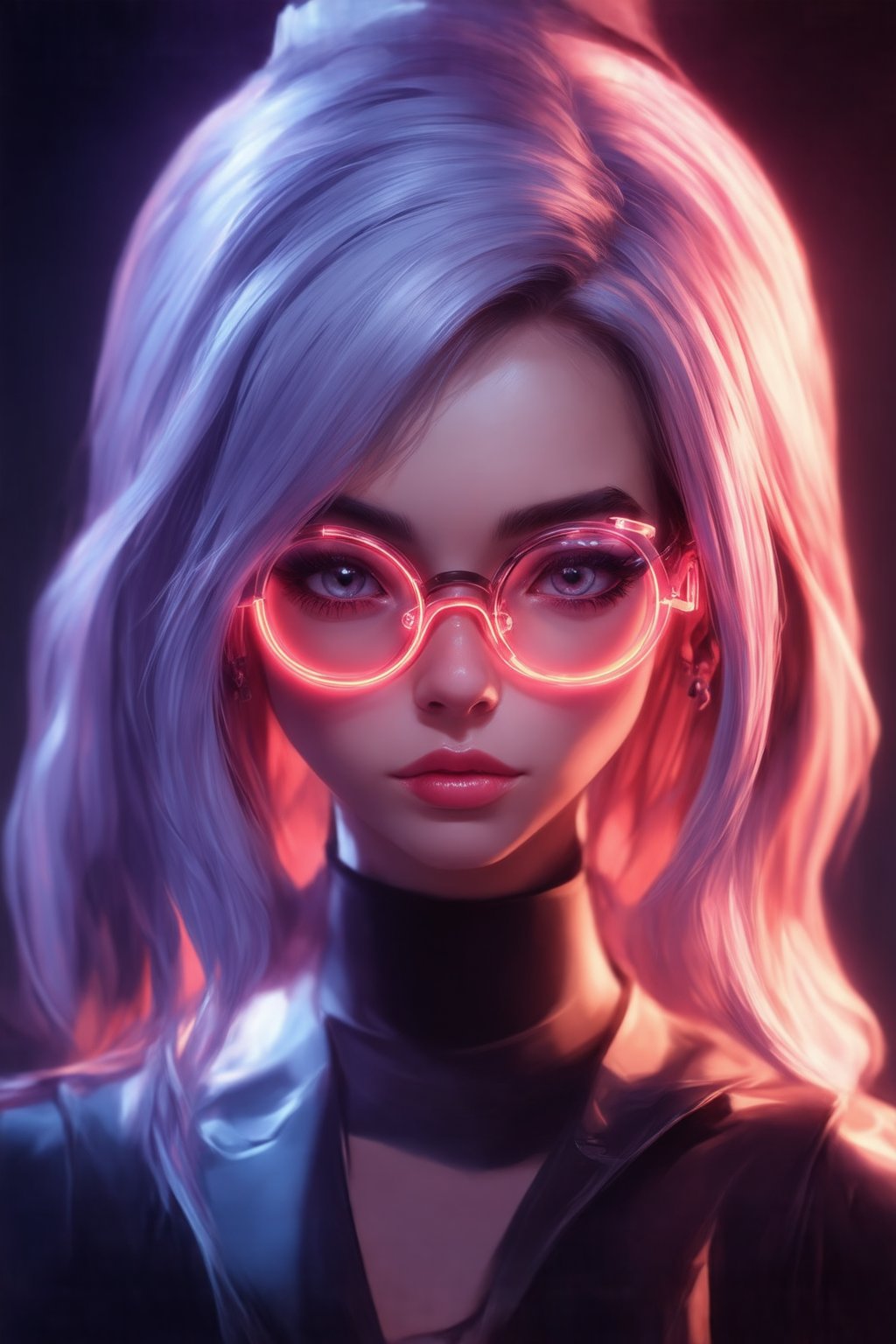 Similar graph, a cyberpunk girl, Wear clear neon glasses, cyberpunk., golden ratio details, 32k uhd, fantasy, cyberpunk, intricate, decadent, highly detailed, digital painting, ever after high, octane render, artstation, concept art, smooth, sharp focus, illustration, art by artgerm, loish, wlop. (heartwarming, uplifting, charming), (UHD, masterpiece, detailed eyes, detailed face, highest quality), (light leaks, subsurface scattering, rim light, beautiful lighting and shading, deep background, vibrant complementary colors, sharp focus)