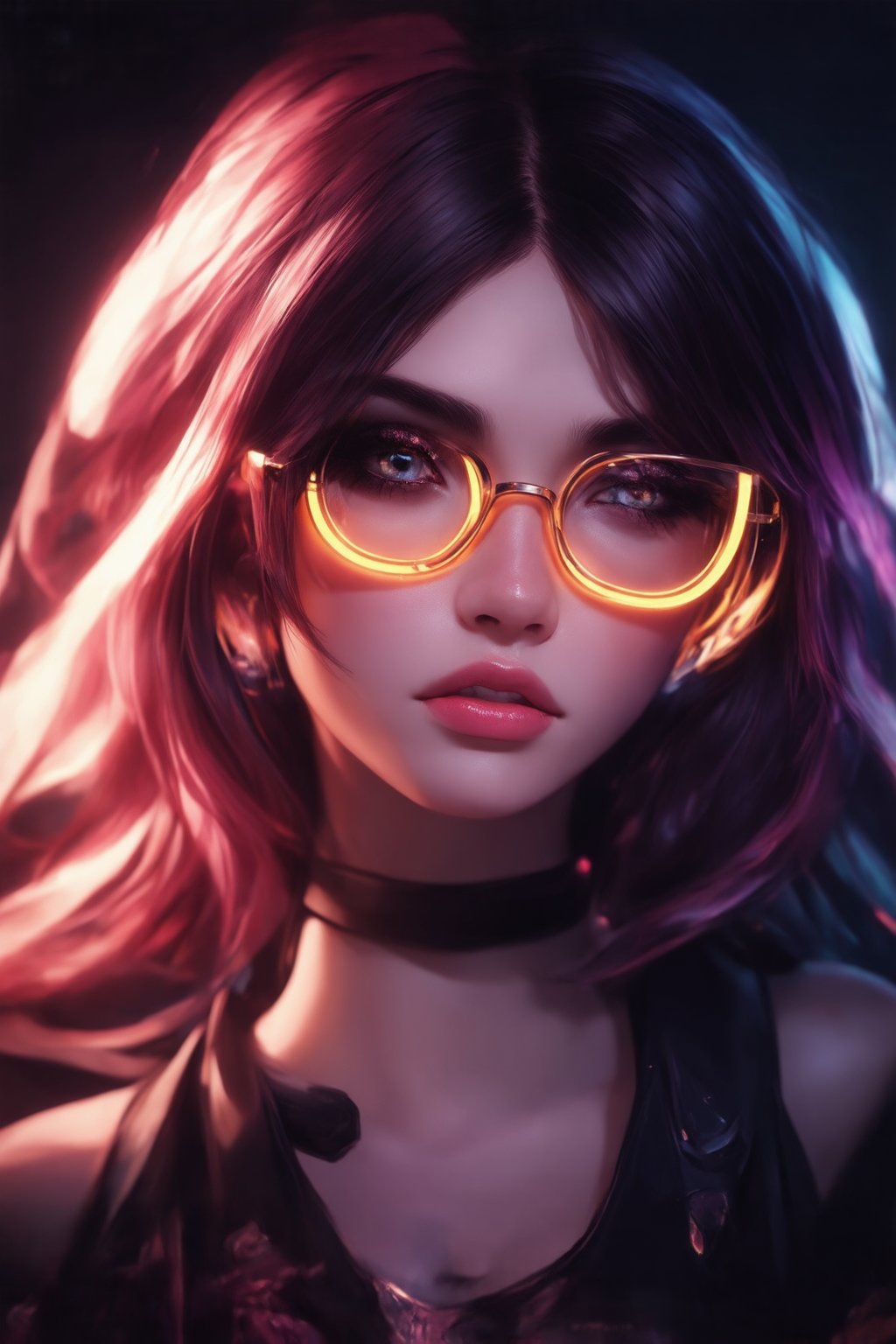 Similar graph, a cyberpunk girl, Wear clear neon glasses, cyberpunk., golden ratio details, 32k uhd, fantasy, cyberpunk, intricate, decadent, highly detailed, digital painting, ever after high, octane render, artstation, concept art, smooth, sharp focus, illustration, art by artgerm, loish, wlop. (heartwarming, uplifting, charming), (UHD, masterpiece, detailed eyes, detailed face, highest quality), (light leaks, subsurface scattering, rim light, beautiful lighting and shading, deep background, vibrant complementary colors, sharp focus)