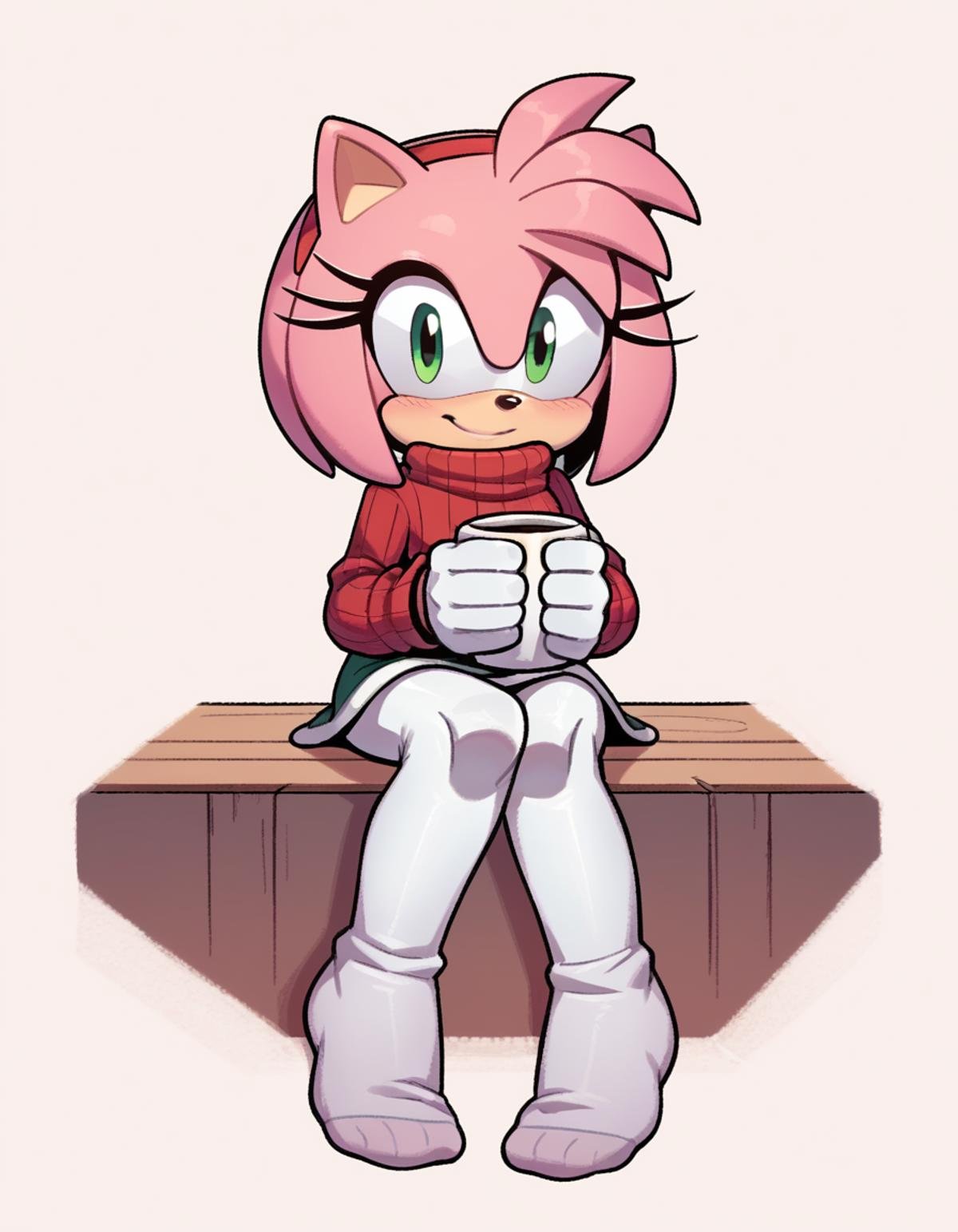 score_9, score_8_up, score_7_up, score_6_up, score_5_up, score_4_up, 1girl, full body, solo,<lora:EvanStan-18:0.9> evnstnly, furry, amy rose, red sweater, turtleneck sweater, white leggings, no shoes, white gloves, sitting, blush, light smile, pink fur, green eyes, looking at viewer, small breasts, holding mug, child, pantyhose, 