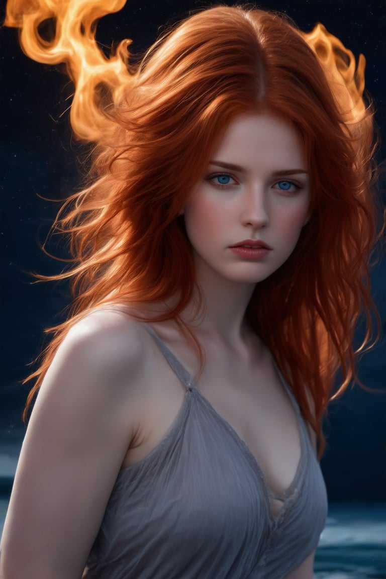 A fiery redhead, her blazing locks streaming behind like a chromatic aurora, commands the cockpit of a luminous lightship, its neon-etched hull ablaze against the velvety blackness of space. The dynamic composition, bathed in soft ambient lighting, radiates heroic energy as the pilot's focused features and the ship's intricate, angular design burst forth in a thrilling tableau.