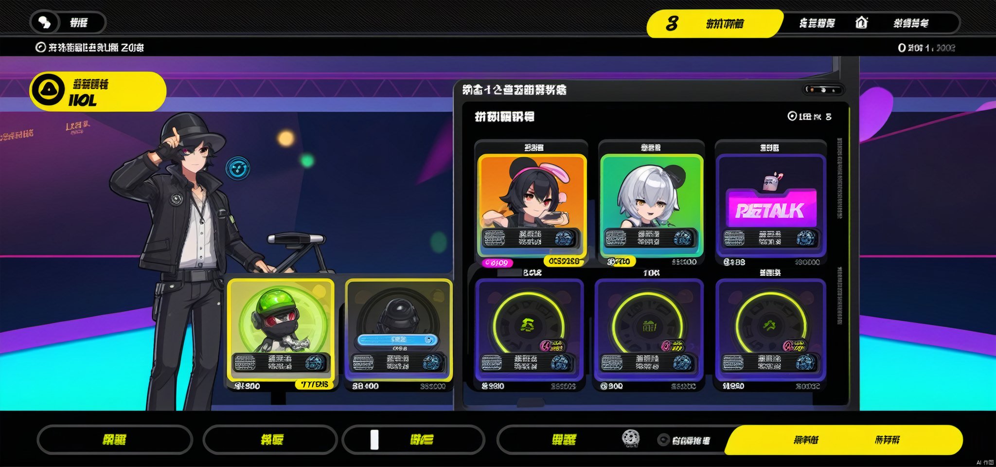 A concert stage full of technology, with neon lights and laser effects intertwining. The central pop-up frame is designed as a transparent holographic screen, with colorful light effects flowing around the edges. The current concert tasks and song list are displayed in the pop-up box. The left side is the player's score and achievements, and the right side is the tracks and rewards that will be unlocked. There is a "Participate in Concert" button below. After clicking, the pop-up box will play the concert animation, showing the dynamic performance of the virtual idol on the stage.