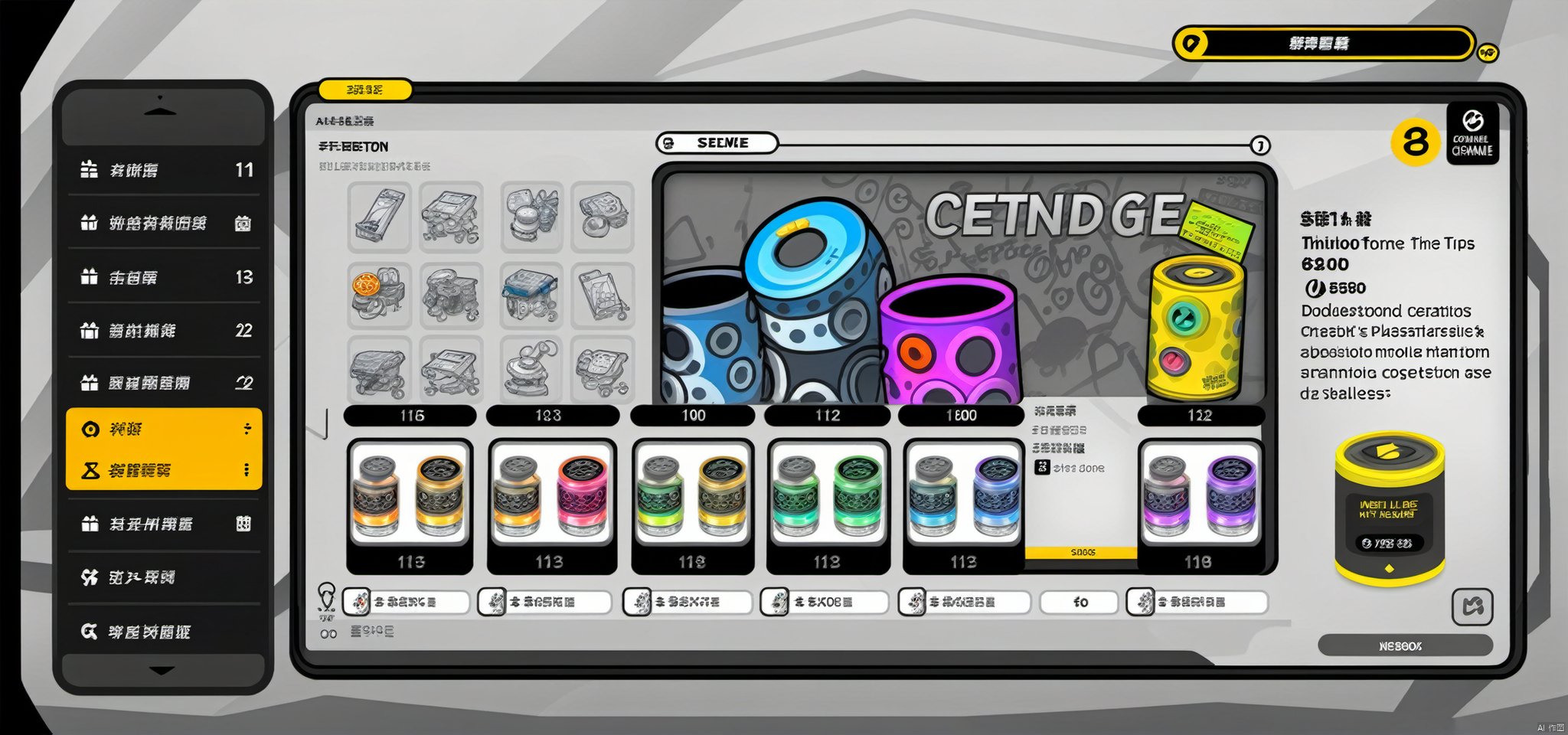 The game interface. The central frame is designed as an irregular pattern of spray paint cans, with sputtered paint effects on the edges. The current doodle task and creation tool are displayed in the pop-up box. On the left are the player's doodle portfolio and score, and on the right are the doodle challenges and reward tips to be completed. There is a "Start Doodling" button below, and when clicked, the pop-up box will play a doodle animation, showing the character's creation process on the wall