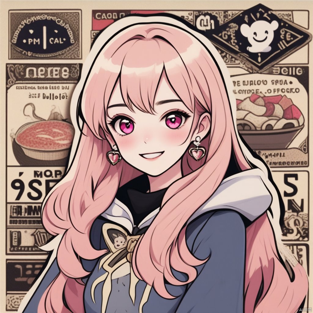 (masterpiece:1.2),Highest quality,PIXIV,Rebellious girl,One girl,Open your mouth,sharp,sharp,teeth,Long Hair,Street background,gem,badge,Bad,Food,Pink Eyes,Earrings,Jack,et eyelash,Food Characters,star (symbol colzel),in color,Stickers,upper clothes hoodie,smile,spike,Focus on the viewer,Changyi tongue,Chest in the center,Shoulder Bare,Belly button,Colorful hair colors,leaning forward,Cyberpunk city,Night view,