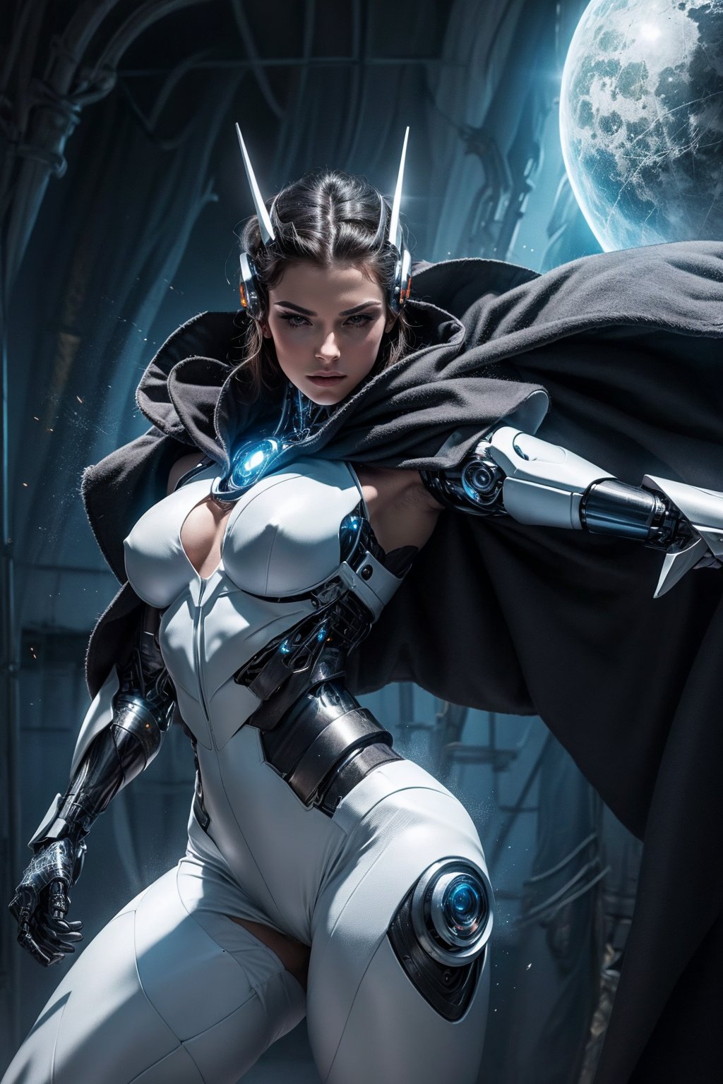 Beautiful woman with cyborg body, wearing cloak,

Cyborg detailers,Fantasy detailers,Dynamic poses,Movement poses 