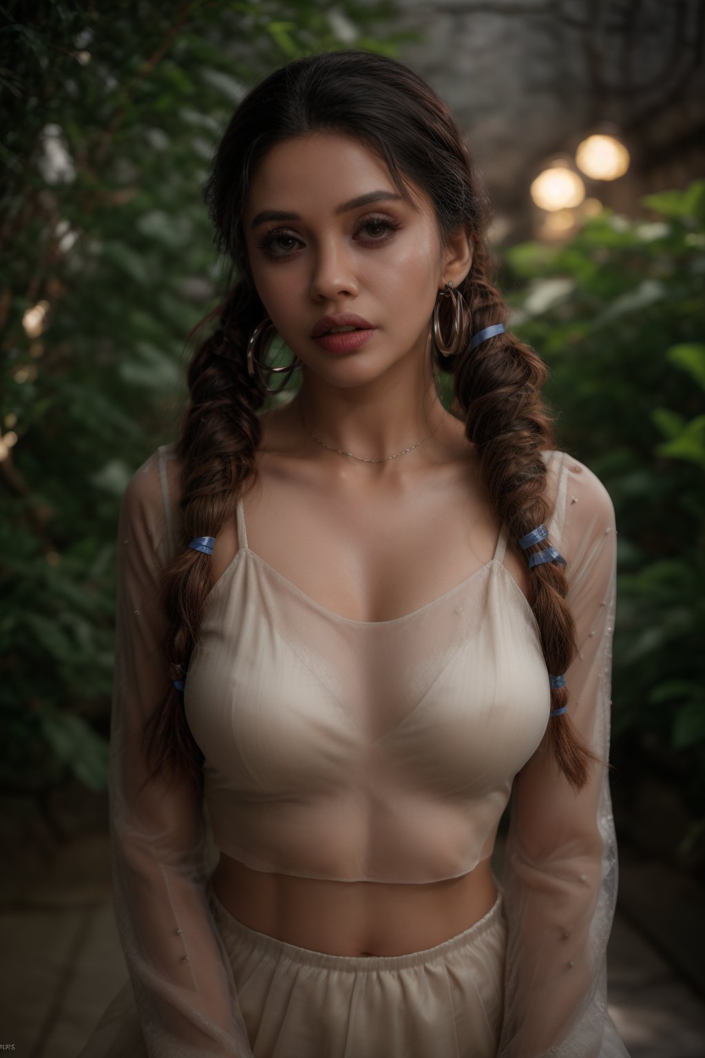 1girl, solo, long hair, looking at viewer, simple background, brown hair, shirt, black hair, long sleeves, Neon city background, ribbon, twintails, brown eyes, jewelry, hair ribbon, upper body, earrings, parted lips, midriff, dark skin, dark-skinned female, crop top, hoop earrings, realistic, multi-tied hair, cinematic angle, (cinematic shadows, bokeh, depth of field:1.3) , (High detail RAW Photo), (extremely detailed skin, photorealistic, heavy shadow, dramatic and cinematic lighting, key light, fill light), sharp focus, cinematic, imperfect skin, fabrics, textures, detailed face, detailed skin, detailed fingers, NaturalHand2-3500, analog film photo Deep photo,depth of field,ferrania p30 film,shadows, perfect face and body, dimly lit, nervous, harsh camera flash, faded film, desaturated, 35mm photo, grainy, Kodachrome, Lomography, stained, highly detailed, found footage,, (black hair,
A flapper girl stands poised in a smokey atmosphere, bathed in ethereal light that accentuates her stunning features. Her fair skin glows under cinematic lighting, as she gazes directly into the camera with perfect eyes and a beautiful nose. Her Drill Spring-inspired hairstyle is perfectly coiffed, framing her face. The background is a masterpiece of art deco design, with intricate details and complex patterns that seem to leap off the screen in hyper-maximalist fashion. The subject's full-body is dressed in elaborate attire, with detailed decoration and lines that exude opulence. In stunning HDR and UHD, this unreal engine creation pops with gorgeous light and shadow.,