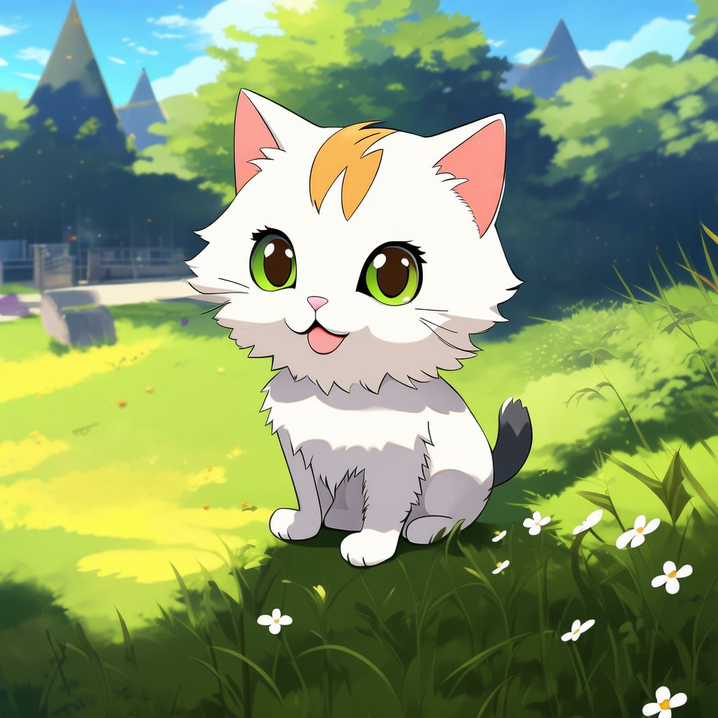 anime style, cat, outdoor,