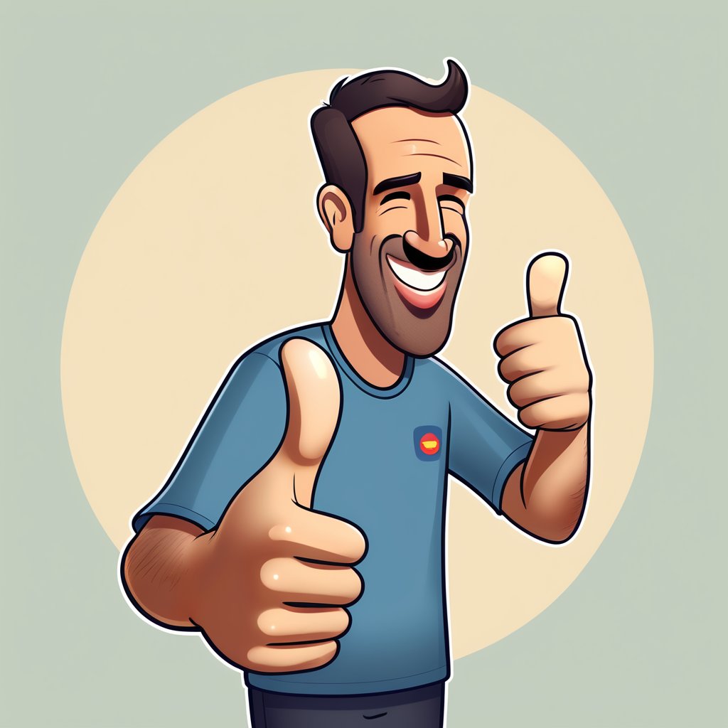 portrait cartoon character of lndr happy, giving a thumbs up. in the style of Disney