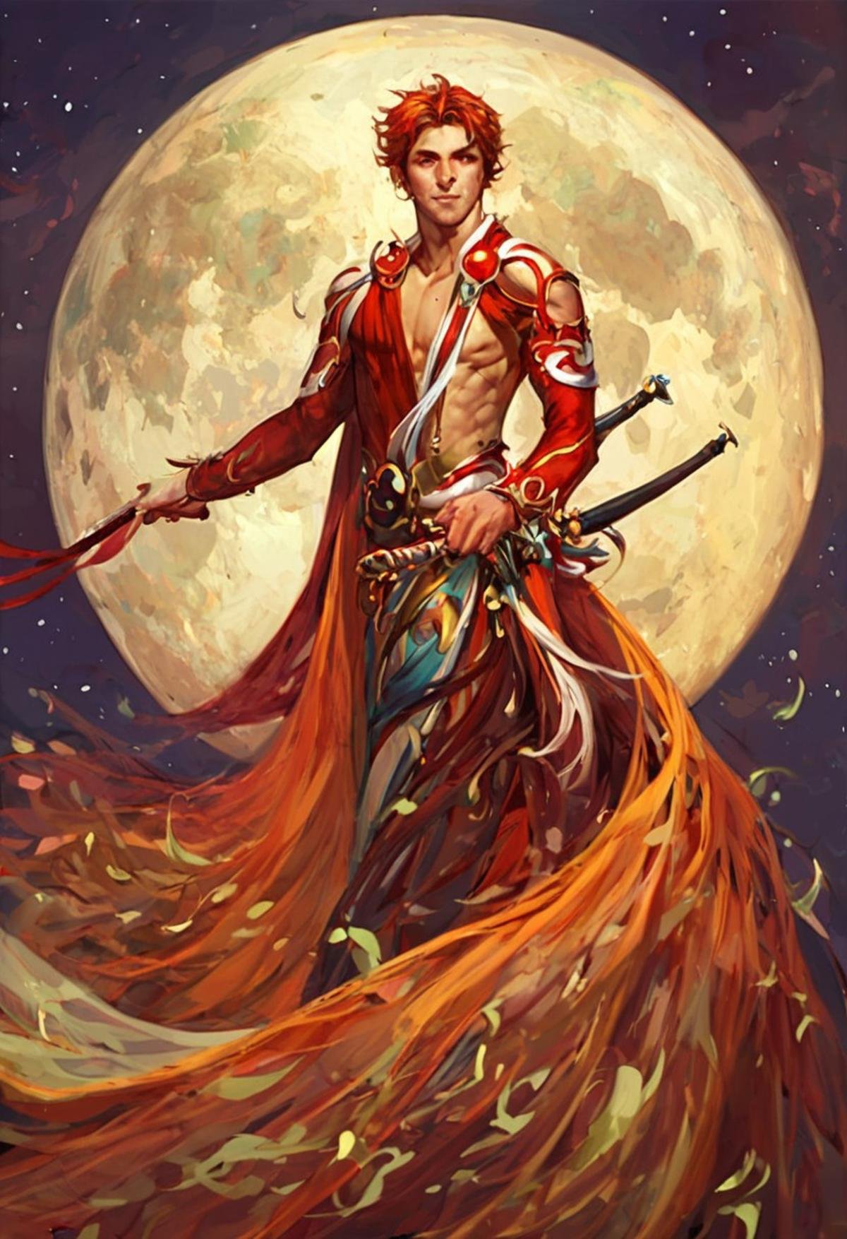 score_9, score_8_up, score_7_up, justin_sweet_style illustration, closeup of fantastical image of a moon knight, clad in flowing, flowing robes, wielding an ornate, ornate blade. Their eyes are filled with power and determination, as they wield the sword in a fluid, dynamic motion. The moon's reflection highlights their magical power, EasyNegativeV2