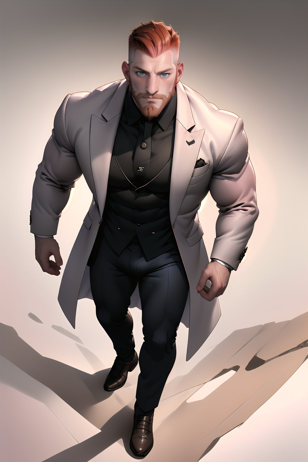 characte professional design rendered in realistic high-octane Arnorld, firm-focused on a very-well-drawn masculine handsome realistic manly (red hair facialhair ) man in full height looking up at camera while wearing formal clothes in style at abstract crayon office, (beard:1.3) , his short hair is ginger or redhaired, white paper ground background with text scribbles emotics, modern creative design award-winning, extremely perfect symmetric fair slender pale ginger-bearded Italian  male person in office clothes looking at viewer from above, rendered in realistic Arnold, he has symmetric sleeved arms, symmetric detailed masculine greeneyes, (((detailed prominent cheekbones, blush, freckles, very long masculine unshave chin))), Artstantion contest-winner, original, new, letters, symbols, scattered legs in background very creative, outstanding perspective and 27yearoldmanlyinformalclothes composition, highres image scan, newest,niconawt, (very artistic random strokes background), (((only realistic, realistic style, realism, real, only new), impressive strong softgloweffect, professiona very smooth clear clean highres absurdres image scan, commerical professional photo, matte colorful cinestill in ultraquality)), (his thick long crooked nose at own long masculine nose), (very different peculiar male face as in dataset just accept), SHARP FOCUS,HIGHLY DETAILED,ENHANCER