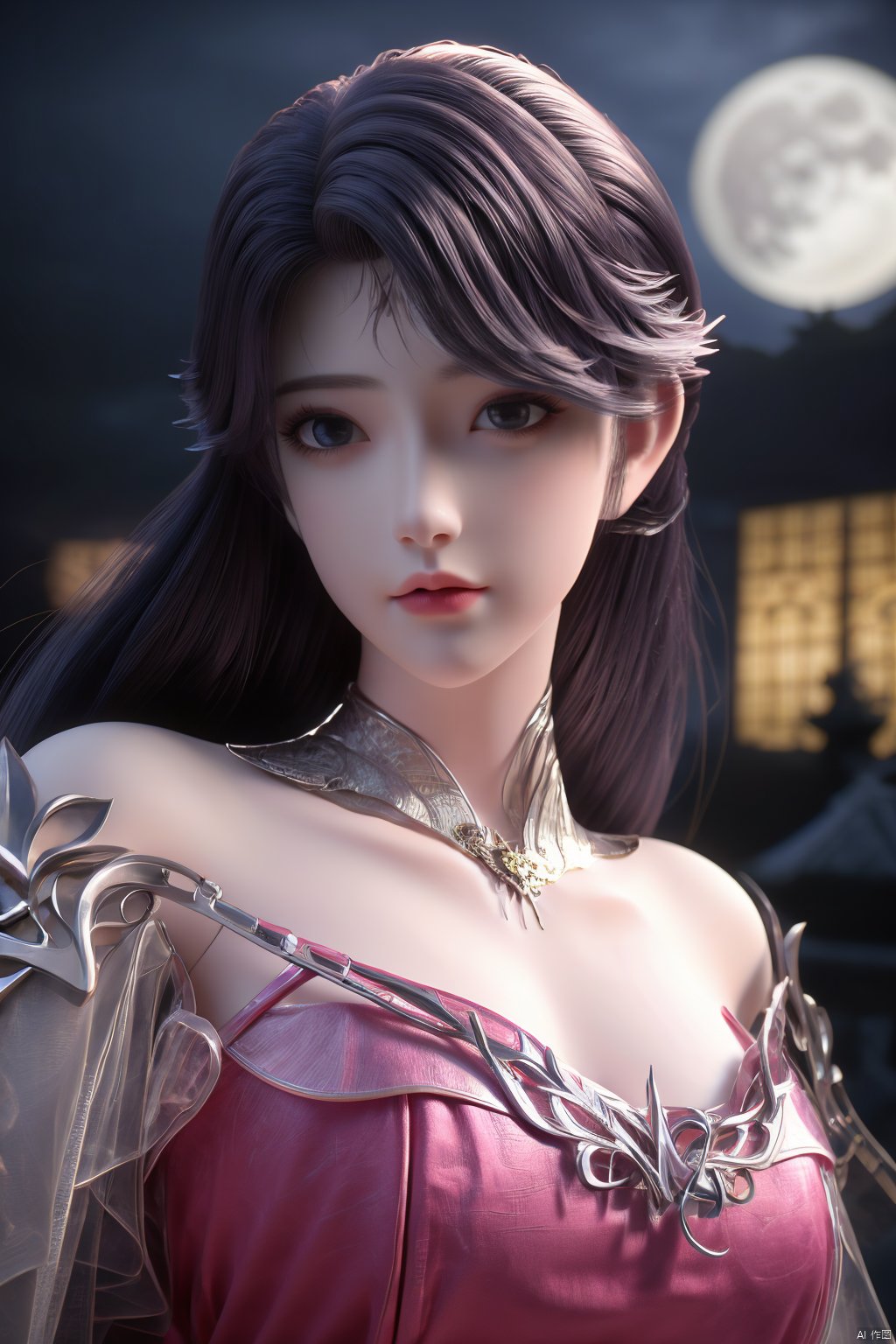 (Masterpiece:1.2), best quality,1girl,blue eyes,long white hair,silver crown,armor,headwear,gufeng,half body photo,petal,real,photo realistic,highly detailed,(masterpiece),(high quality),best quality,super detailed,full detail,4k,8k,(big breasts:1.39),X-Hydrangea,(full moon,Hydrangea:1.29),Xluoyan