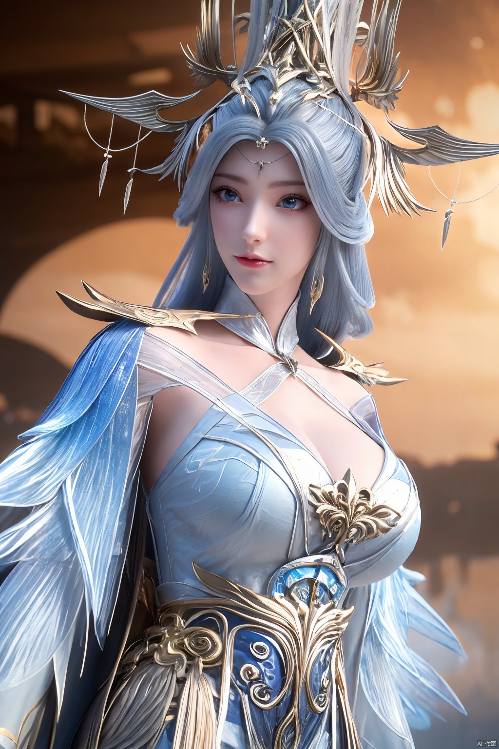 (Masterpiece:1.2), best quality,1girl,blue eyes,long white hair,silver crown,armor,headwear,gufeng,half body photo,petal,real,photo realistic,highly detailed,(masterpiece),(high quality),best quality,super detailed,full detail,4k,8k,Xningyudie,(big breasts:1.5),X-Hydrangea,Hydrangea