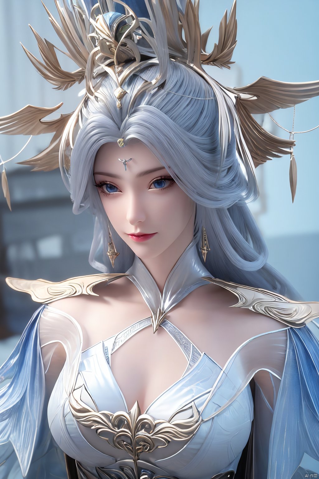 (Masterpiece:1.2), best quality,1girl,blue eyes,long white hair,silver crown,armor,headwear,gufeng,half body photo,petal,real,photo realistic,highly detailed,(masterpiece),(high quality),best quality,super detailed,full detail,4k,8k,Xningyudie,(big breasts:1.5),X-Hydrangea,Hydrangea