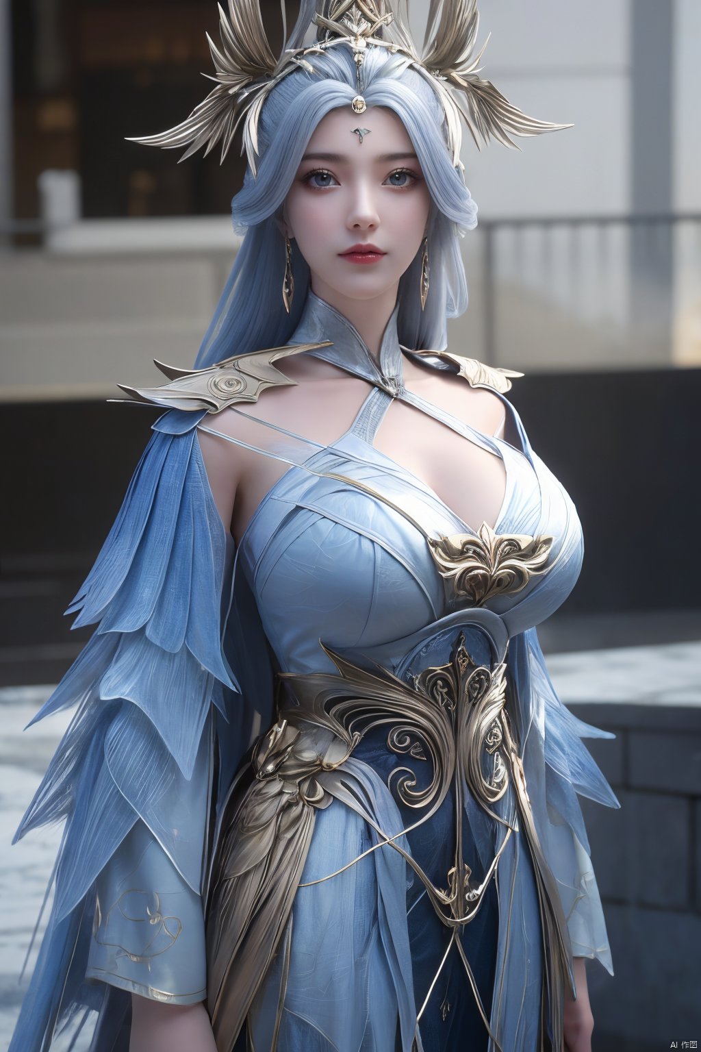 (Masterpiece:1.2), best quality,1girl,blue eyes,long white hair,silver crown,armor,headwear,gufeng,half body photo,petal,real,photo realistic,highly detailed,(masterpiece),(high quality),best quality,super detailed,full detail,4k,8k,Xningyudie,(big breasts:1.5),X-Hydrangea,Hydrangea