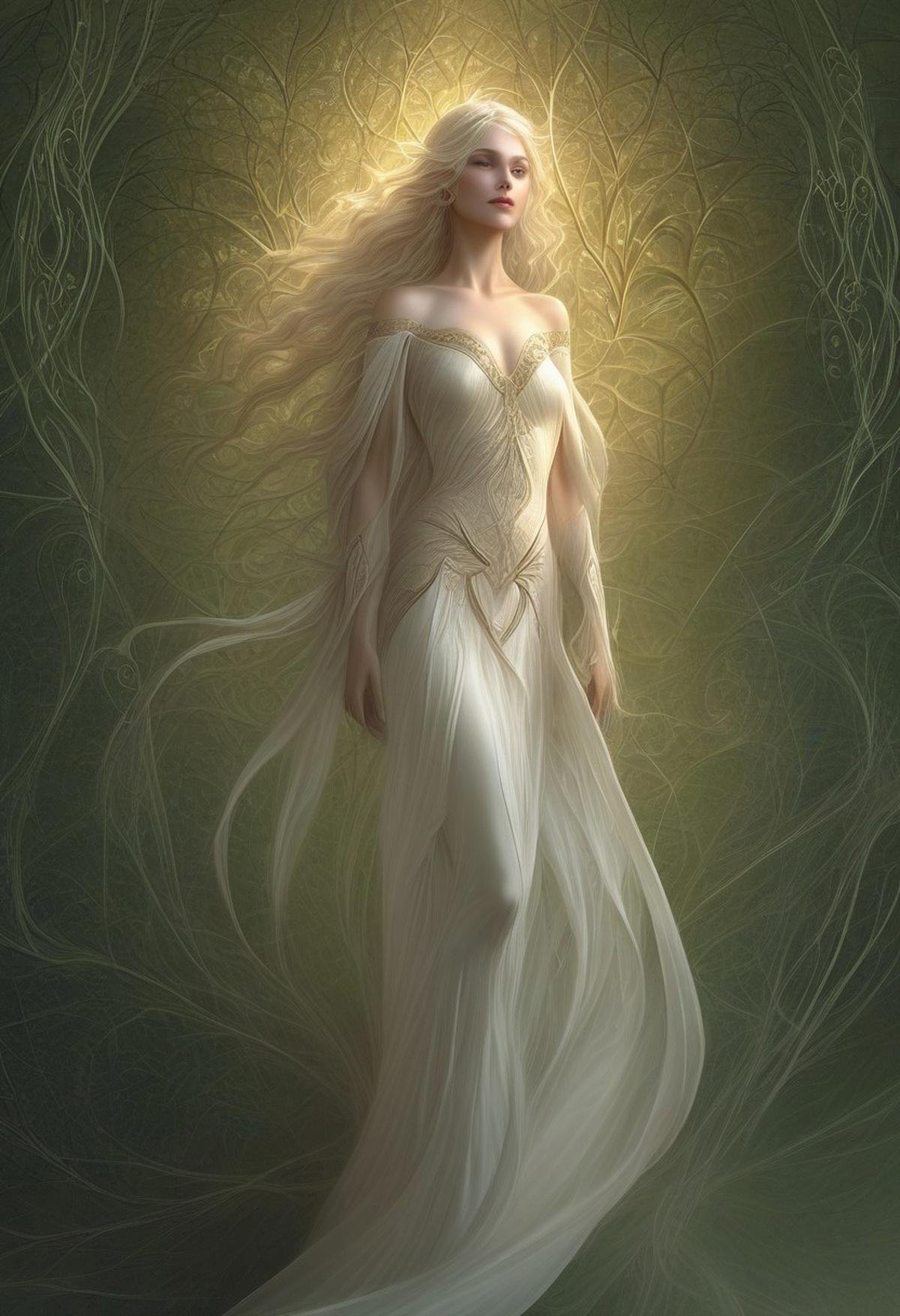 score_9, score_8_up, score_7_up, score_6_up, score_5_up, score_4_up, fantasy_look, An ethereal depiction of a lady elf, her delicate, slender figure brimming with poise and strength, resplendent under the radiant glow of her pale luminous skin, silken strands of hair cascading down her back, encapsulating her otherworldly grace, high cheekbones, alluring almond eyes shimmering with intelligence, smile radiant, a dress adorned with elven patterns, finely chiseled. ,EasyNegativeV2