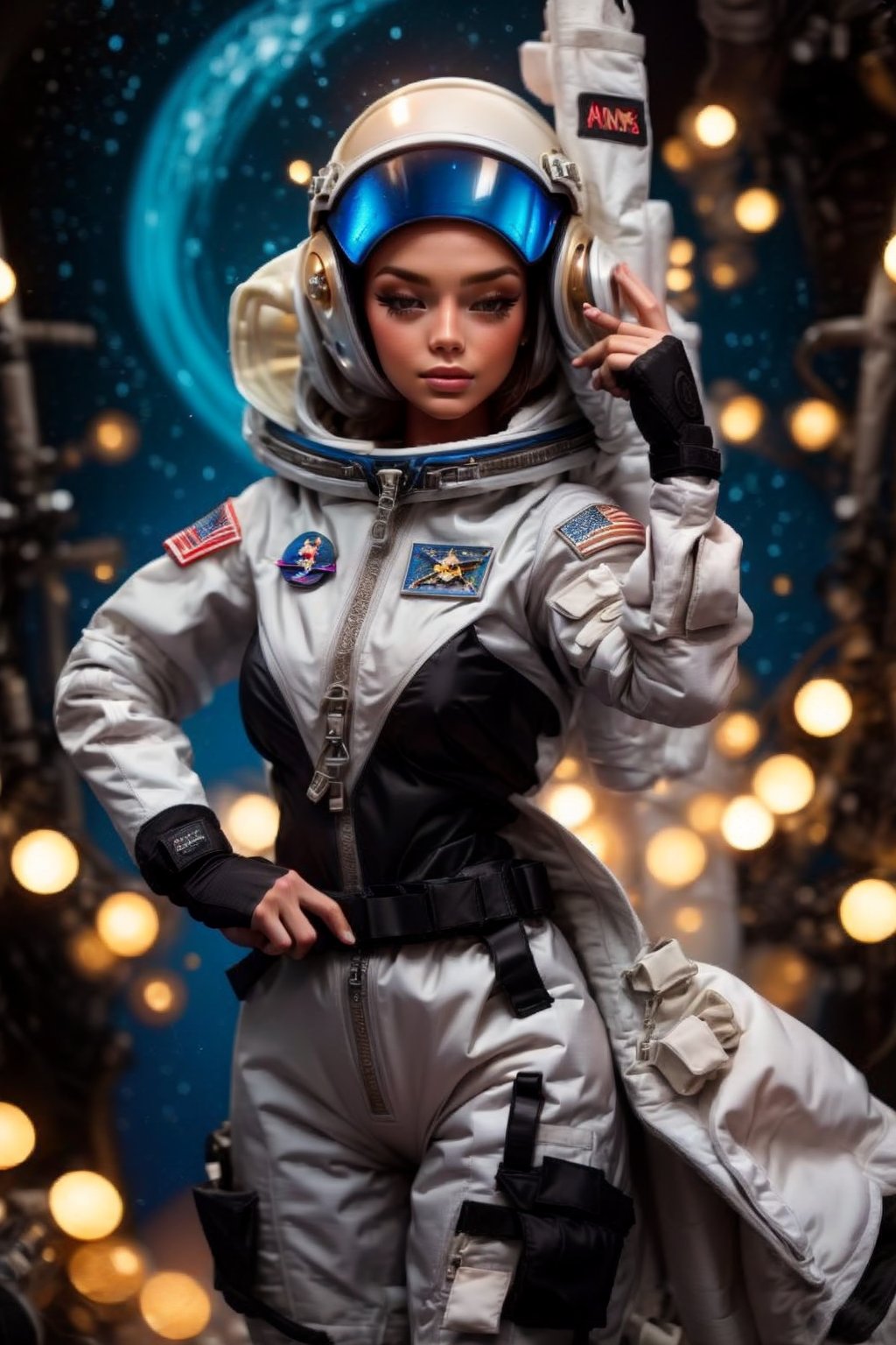 Women use Astronaut suit complete with helmet, 

Barbie doll, fantasy detailers, dynamic poses, movement poses, intricate details, 