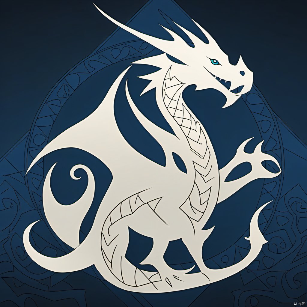 White pattern dragon symbol, between mountains and rivers, luminous special effects runes