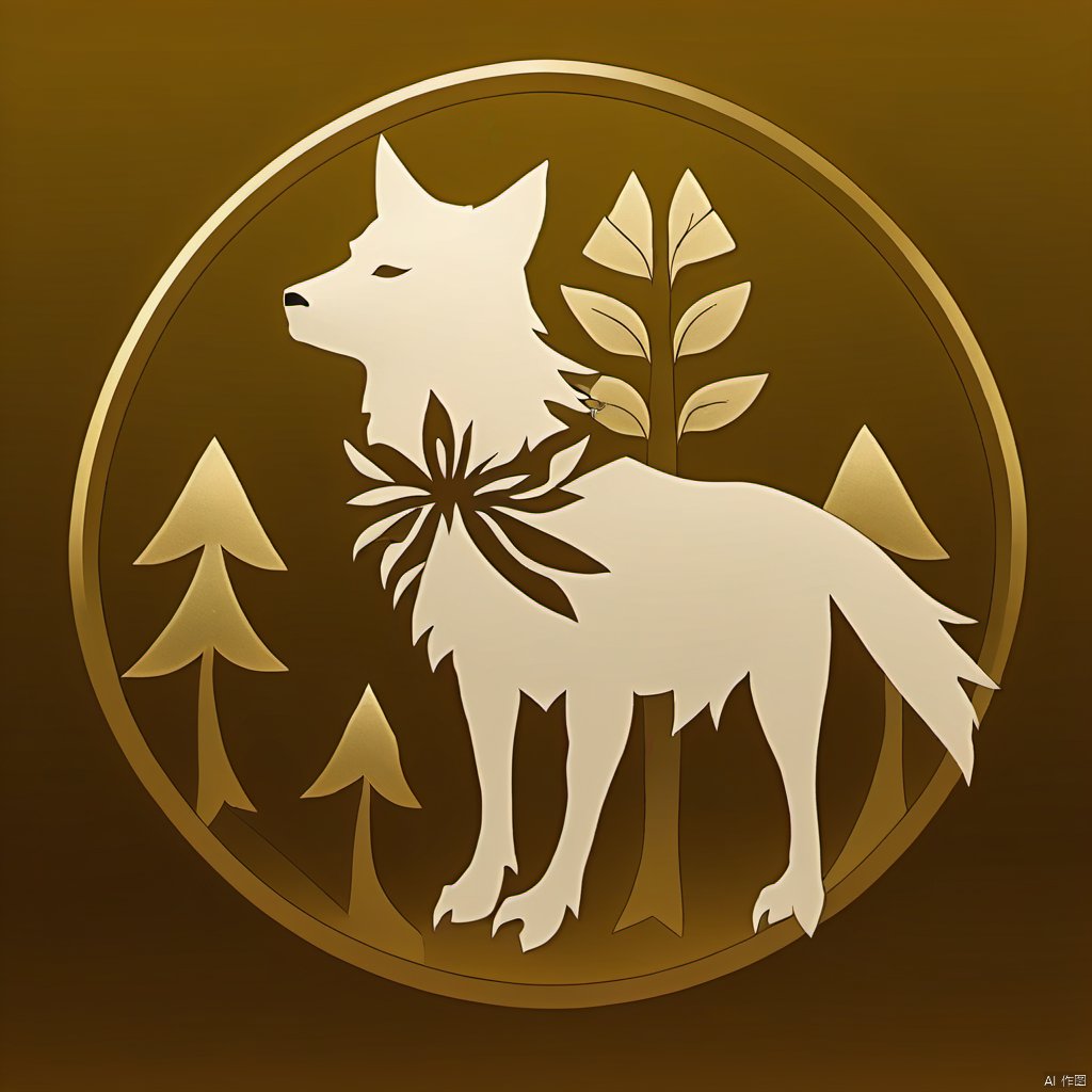 White floral Wolf tree icon, glow, gold theme