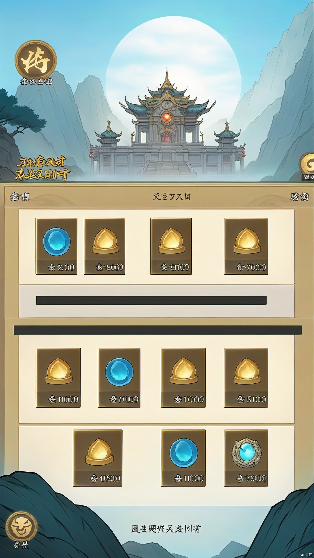 The game activity interface, at the waist of the Immortal Mountain, has a magnificent sect building, they consist of an ancient palace, pavilions, pavilions carved with beams and resplencent in gold. The buildings of the clan emit a mysterious light, which seems to be condensed from spirit stones, flashing with colorful lights