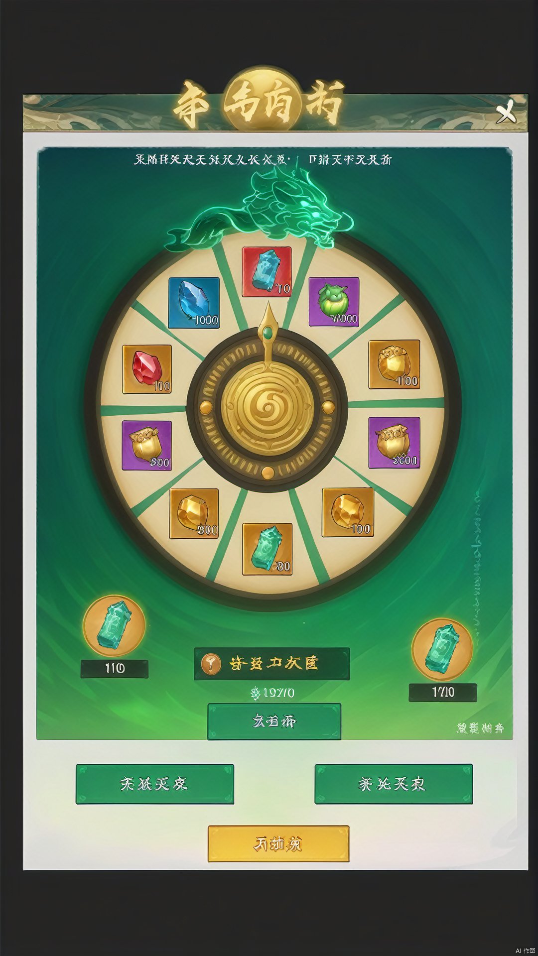 The background of the lottery interface is a magnificent lottery hall, with a huge rotating lottery wheel in the center decorated with gorgeous gems and golden patterns. When the roulette wheel spins, it emits sparkling lights and gorgeous sound effects, adding to the excitement of the lottery. There is a "Number of Draws" display at the top of the screen, which shows the number of draws remaining for the current player. Below is the "Lottery Button", designed as an ancient golden jade pendant. Click to start the lottery. The right side shows the history of the draw and a preview of upcoming rewards. There is a "View Prize Pool" button at the bottom, designed in the style of an ancient treasure box. Click to view all possible rewards. The overall picture is full of excitement and anticipation of the lottery