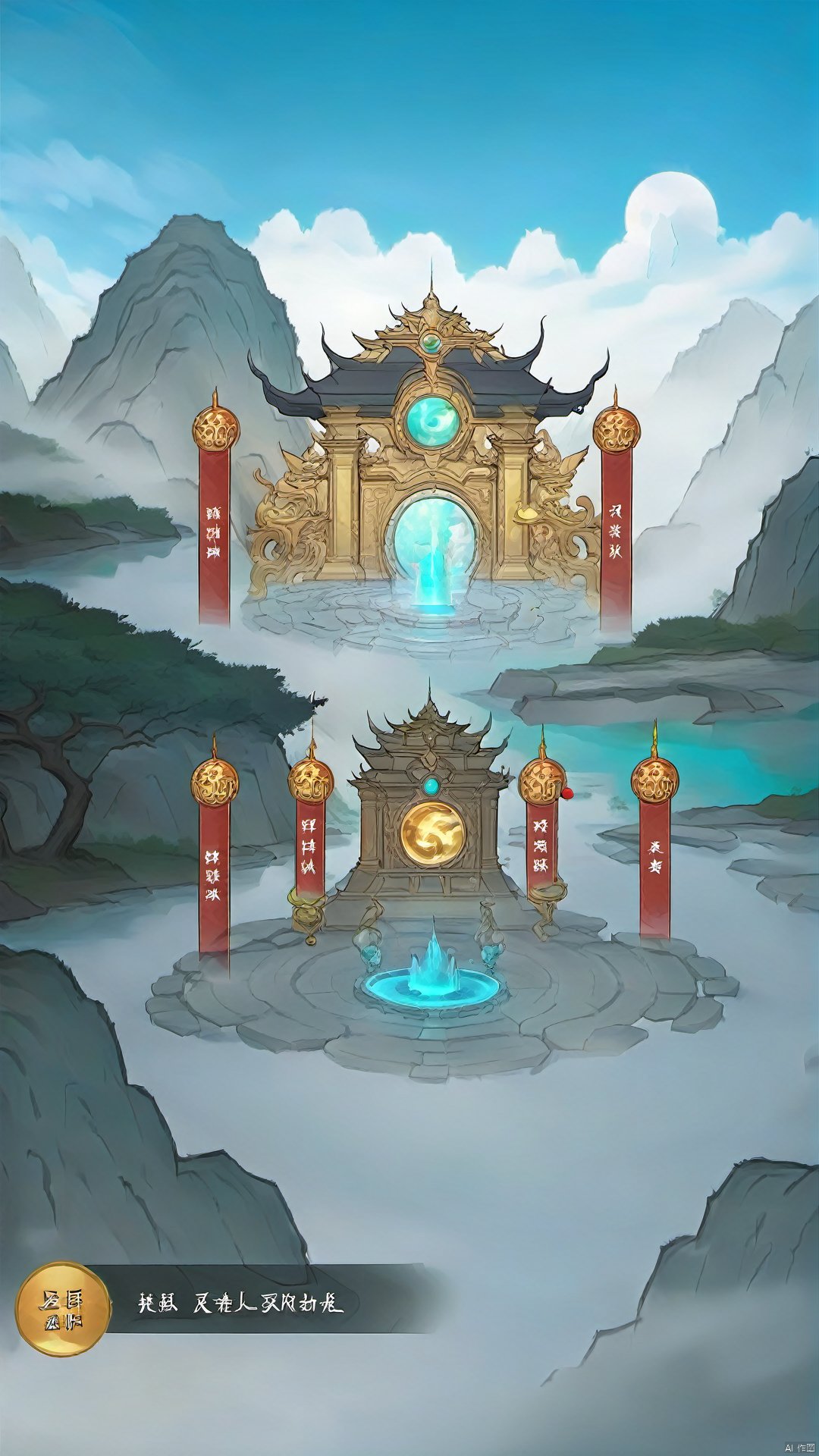 The game activity interface, at the waist of the Immortal Mountain, has a magnificent sect building, they consist of an ancient palace, pavilions, pavilions carved with beams and resplencent in gold. The buildings of the clan emit a mysterious light, which seems to be condensed from spirit stones, flashing with colorful lights