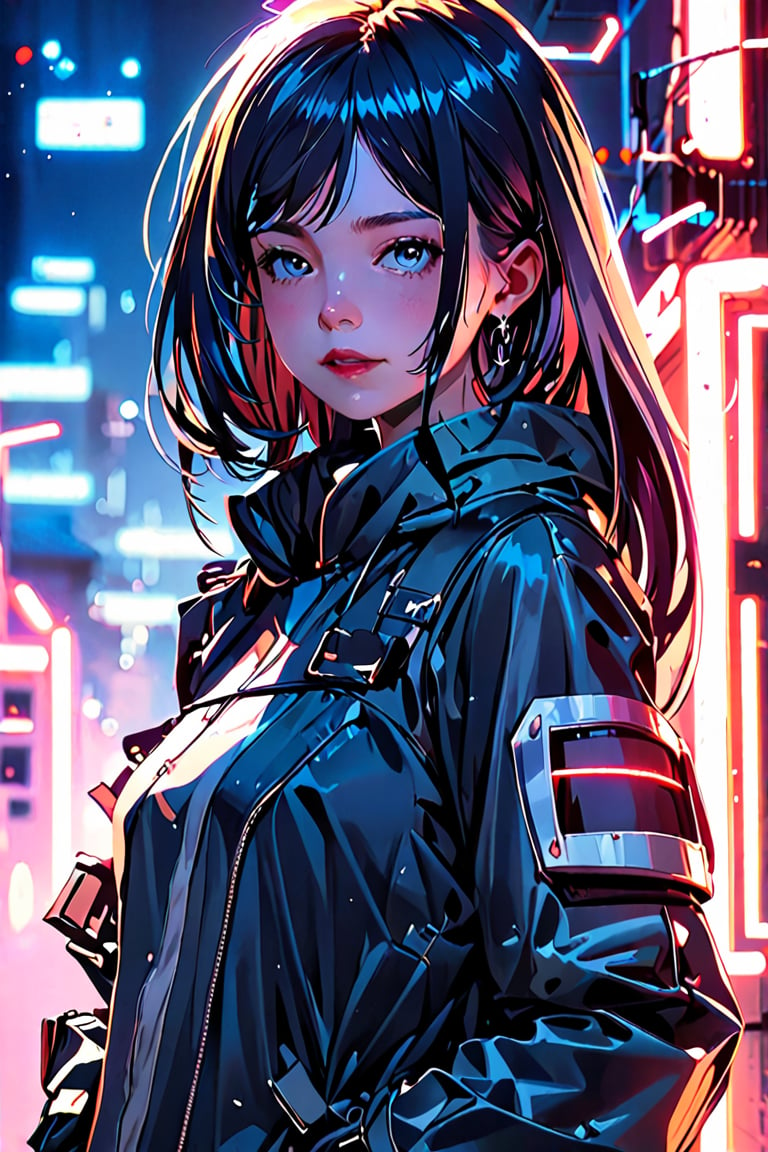 1 girl, portrait, anime style, night light, cyberpunk background