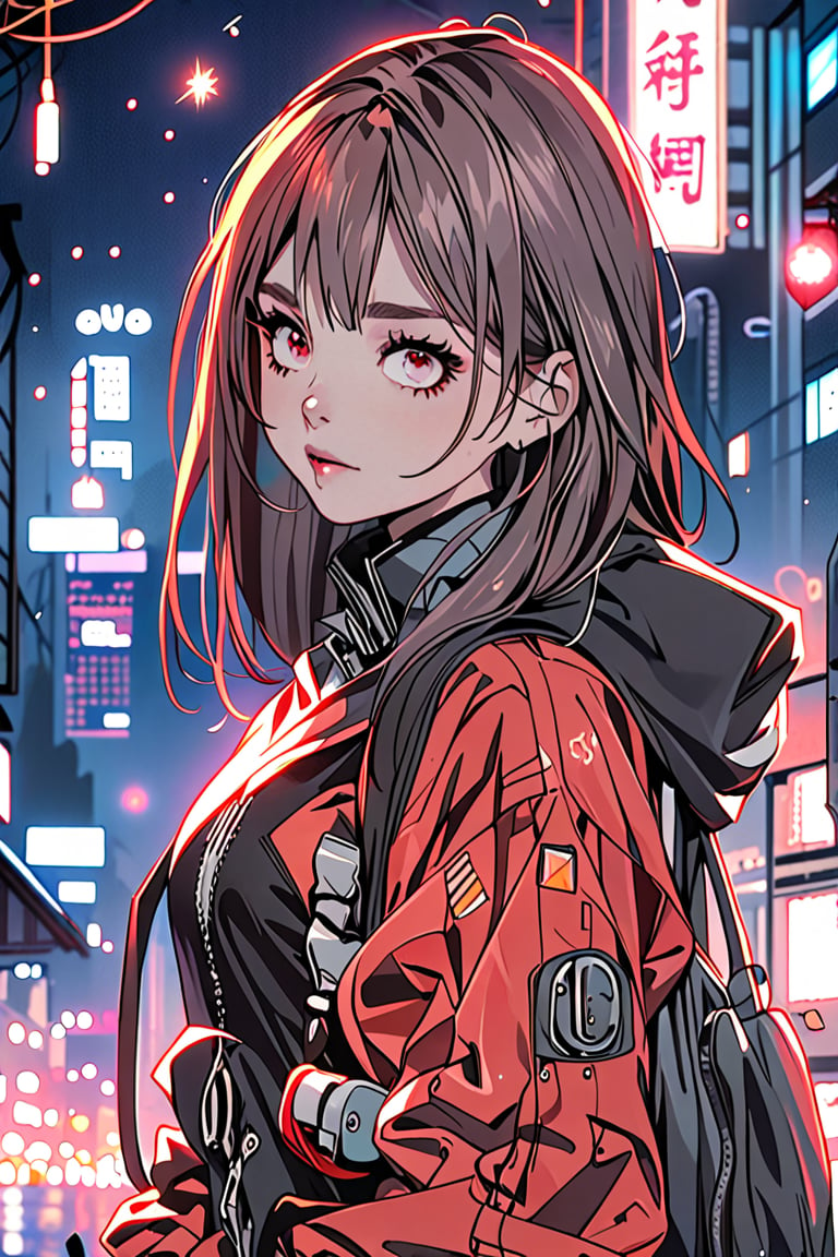 1 girl, portrait, anime style, night light, cyberpunk background