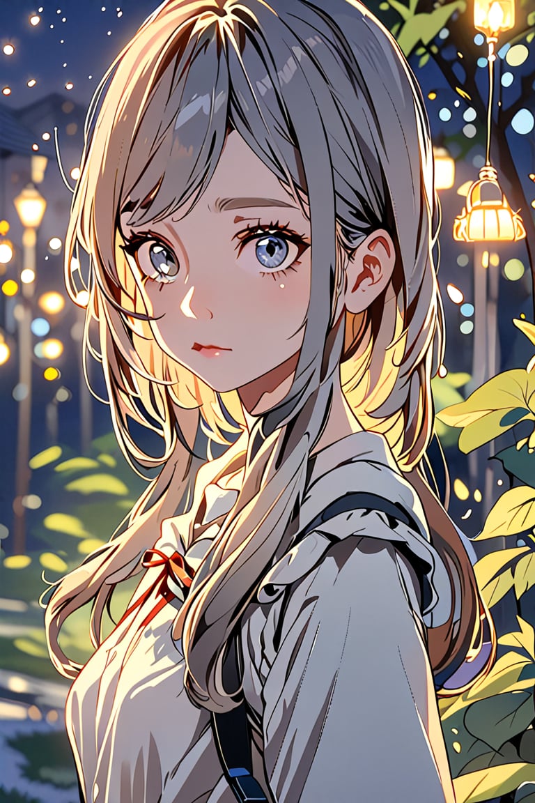 1 girl, portrait, anime style, night light, charming, nature 