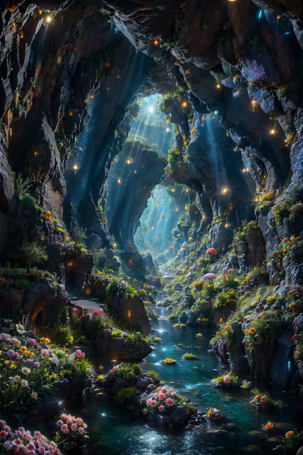 A cave filled with sparkling gemstones.,Scenery detailers,Building detailers 