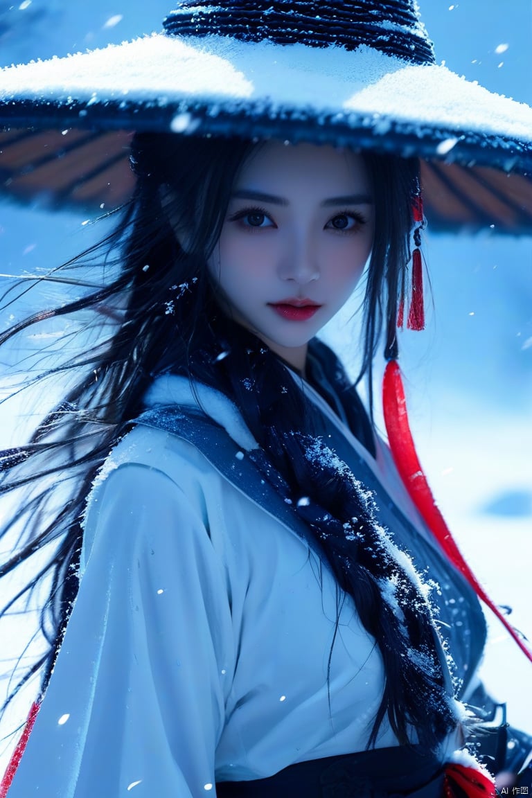 1美女,斗笠,武侠,下雪,特写