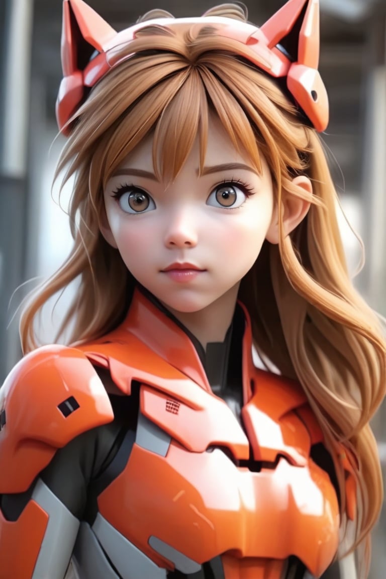 Close - up real - Live - action adaptation of a 3d character of Asuka Langley Soryu in plugsuit, charming face, NeonGenesis Evangelion cool expression