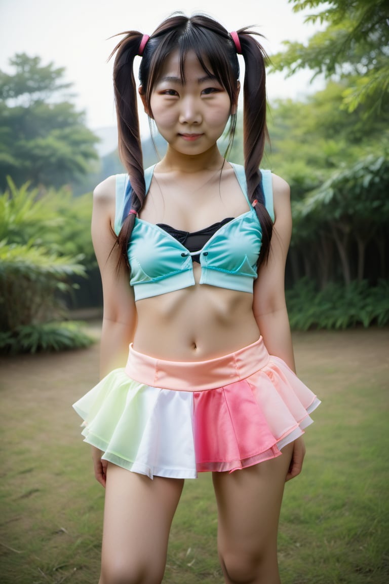 woman, asian, looking at viewer, sexy, twintails, asian,r4veclothes,r4ver, skirt