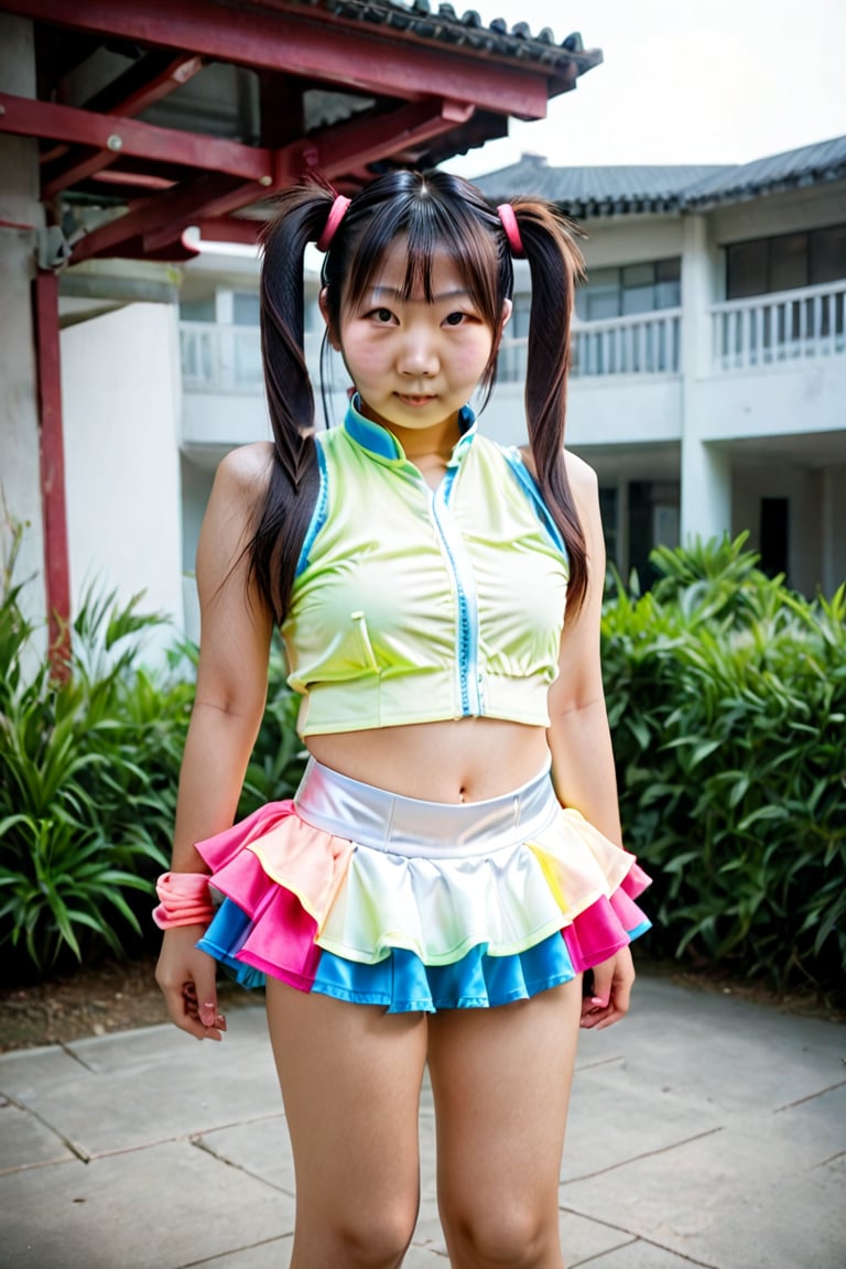 woman, asian, looking at viewer, sexy, twintails, asian,r4veclothes,r4ver, skirt