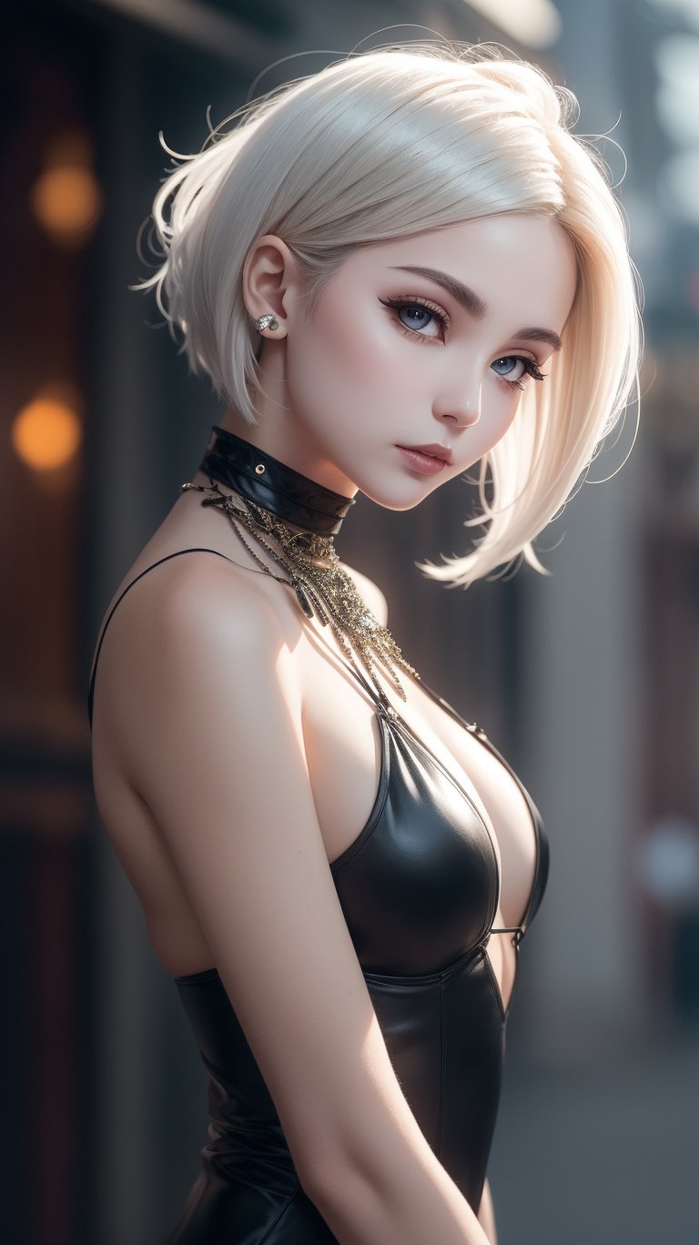 short white hair, 1girl, accessories, piercing, intricate background, fantasy, mythical, misterious, masterpiece, best quality, dynamic angle, cinematic composition, detailed face