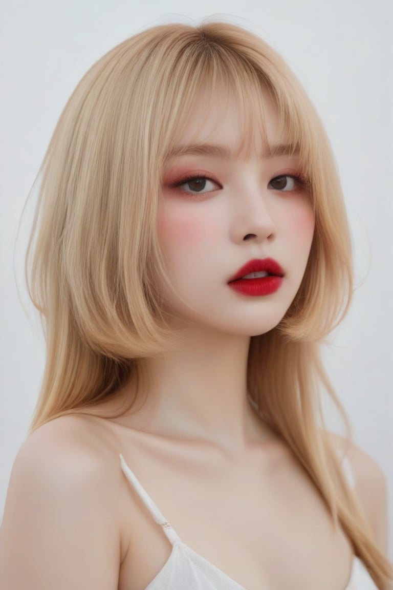 ((masterpiece, best quality, absurdities, (absurdresolution), high resolution, ultra detailed, high resolution, very fine 8KCG wallpapers)), shaded, crimson, wet lips, sensual face, realistic retinas, straight hair, Bob cut , blonde,Asian Best Face Ever